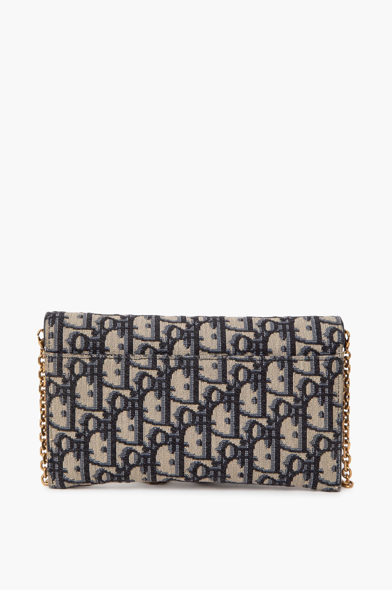 Christian Dior Blue Oblique Small Saddle Chain Pouch with Zip Pouch