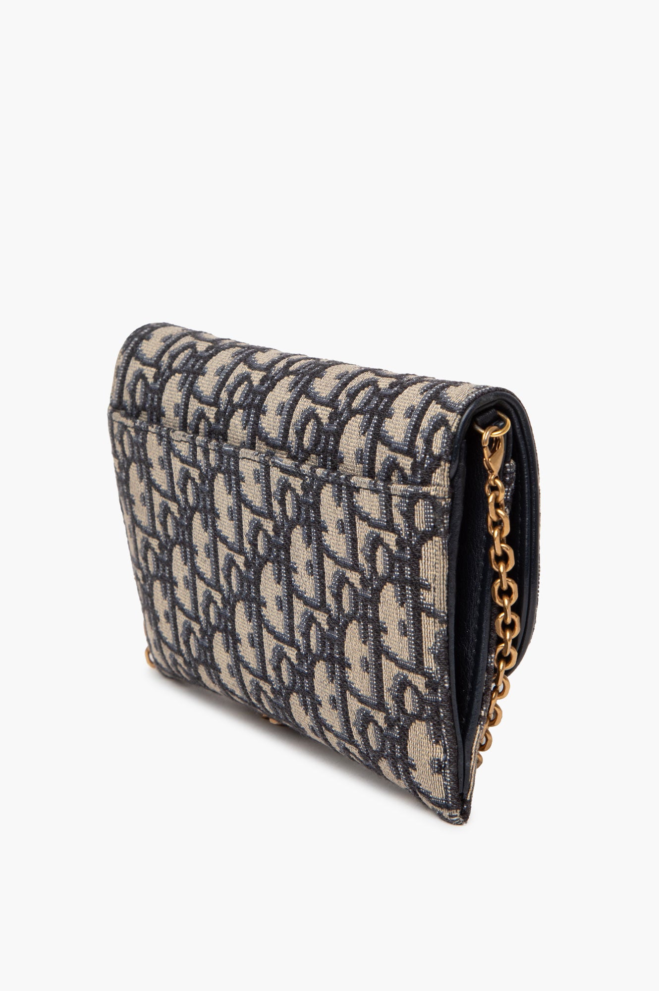 Christian Dior Blue Oblique Small Saddle Chain Pouch with Zip Pouch