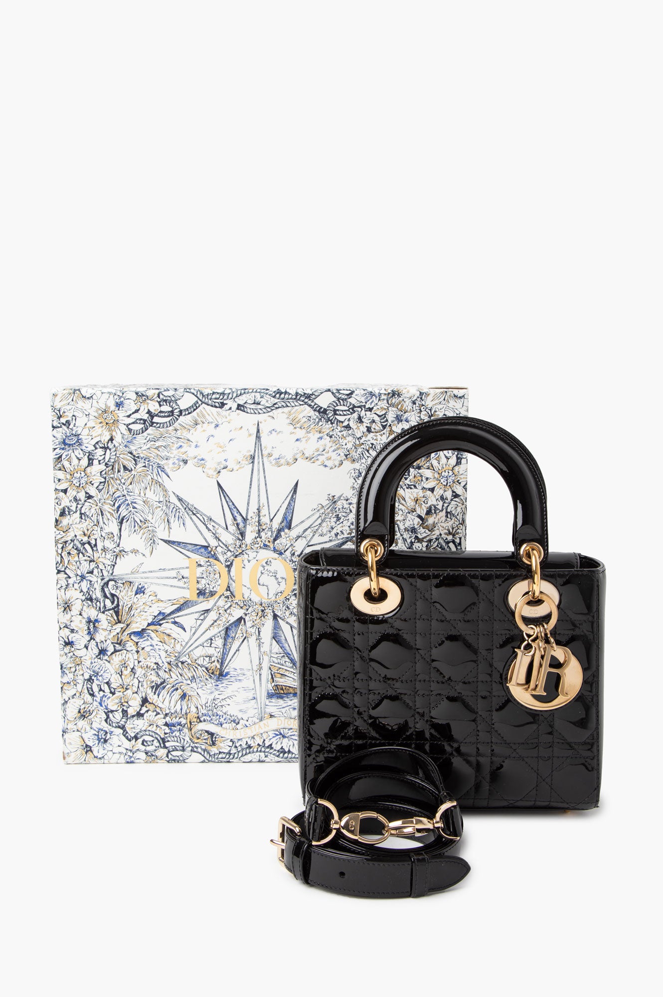 Christian Dior Black Patent Leather Small Lady Dior Bag