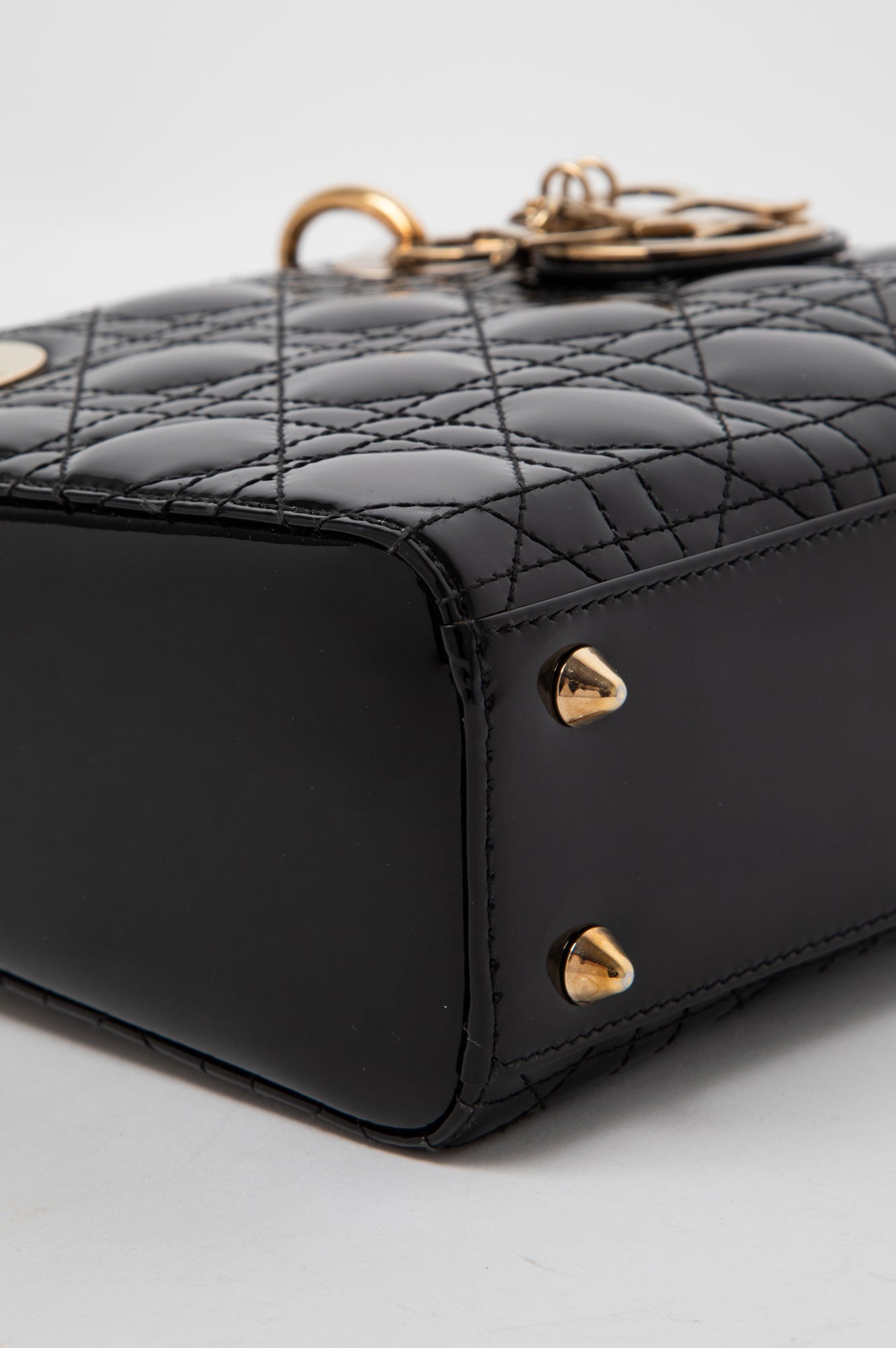 Christian Dior Black Patent Leather Small Lady Dior Bag