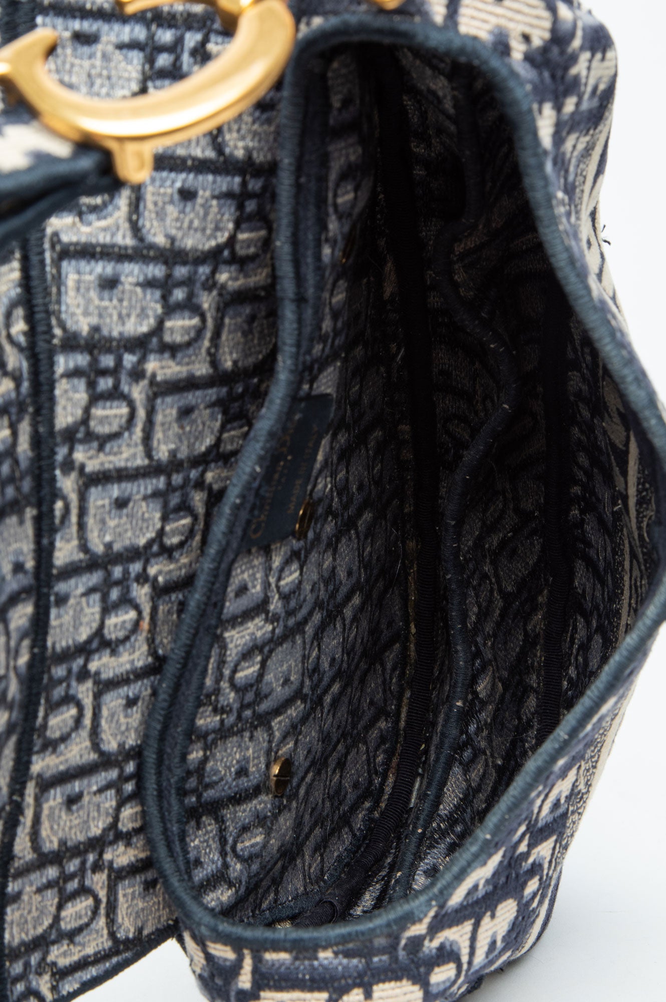 Christian Dior Blue Oblique Medium Saddle Bag
