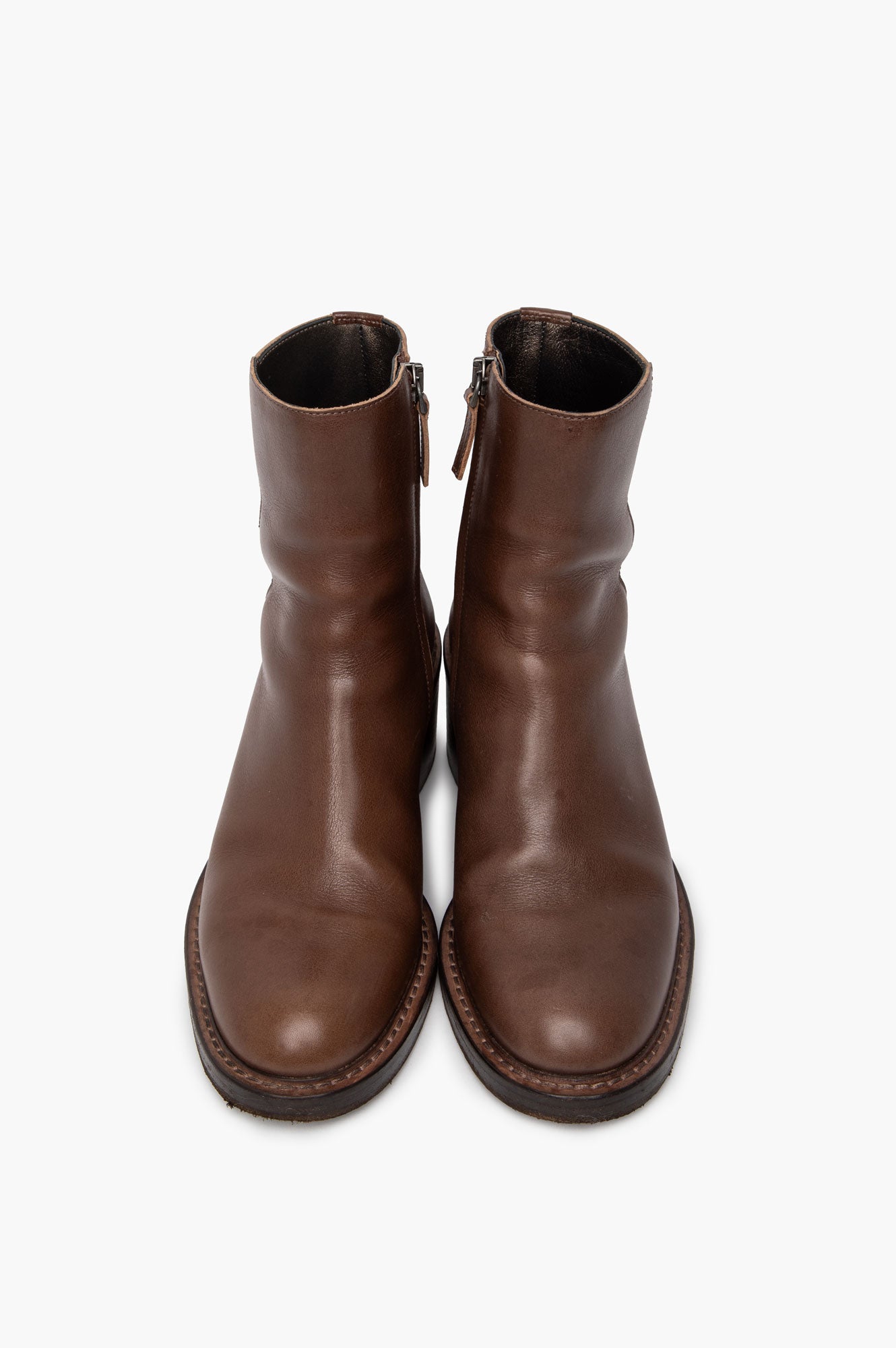 Brunello Cucinelli Brown Leather Monili Tab Ankle Boots Size 36