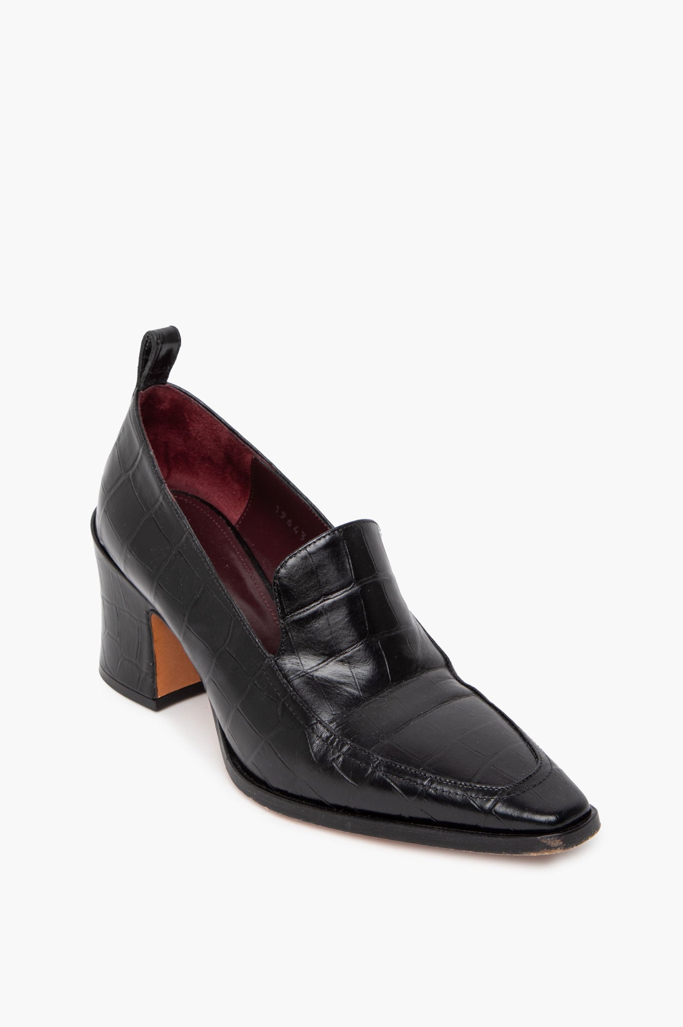 Dries Van Noten Black Croc-Embossed Leather Heeled Loafers Size 36.5