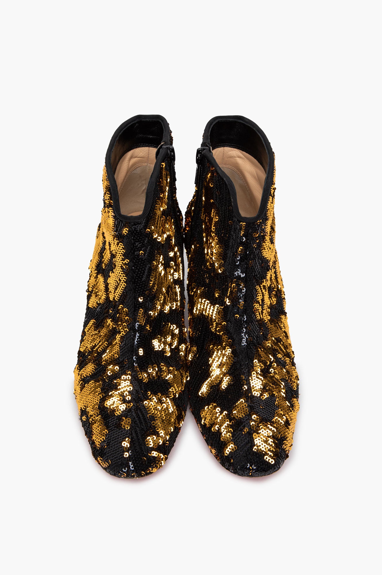 Christian Louboutin Black & Gold Sequin Disco 70s 55 Ankle Boots Size 36.5