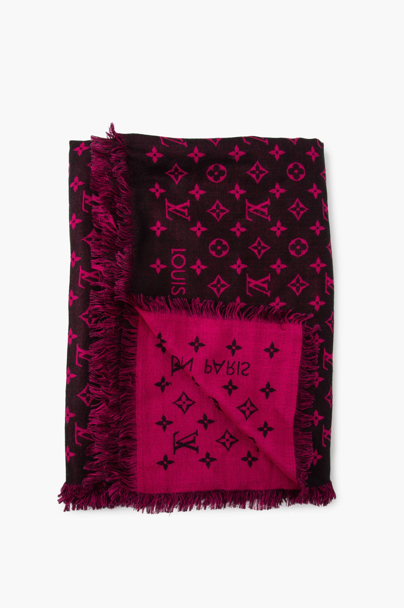 Louis Vuitton Pink & Black Monogram Silk Wool Blend Shawl