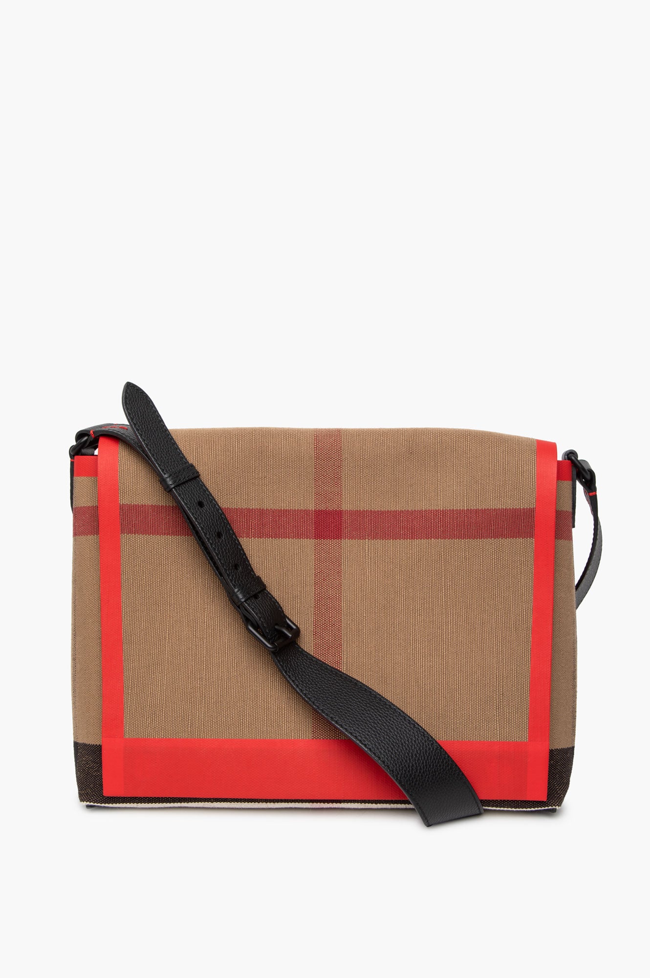 Burberry Red Taped Canvas Mega Check Messenger Bag