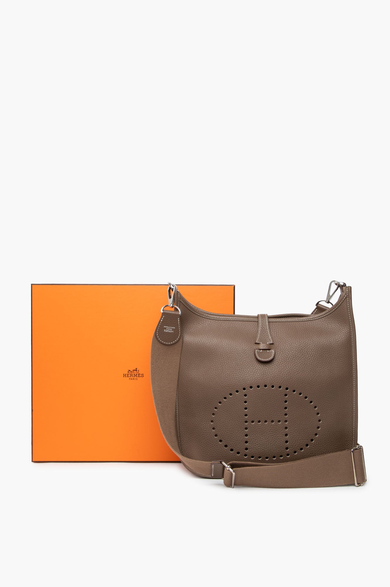 Hermes Etaupe Clemence Leather Evelyne 29 PM
