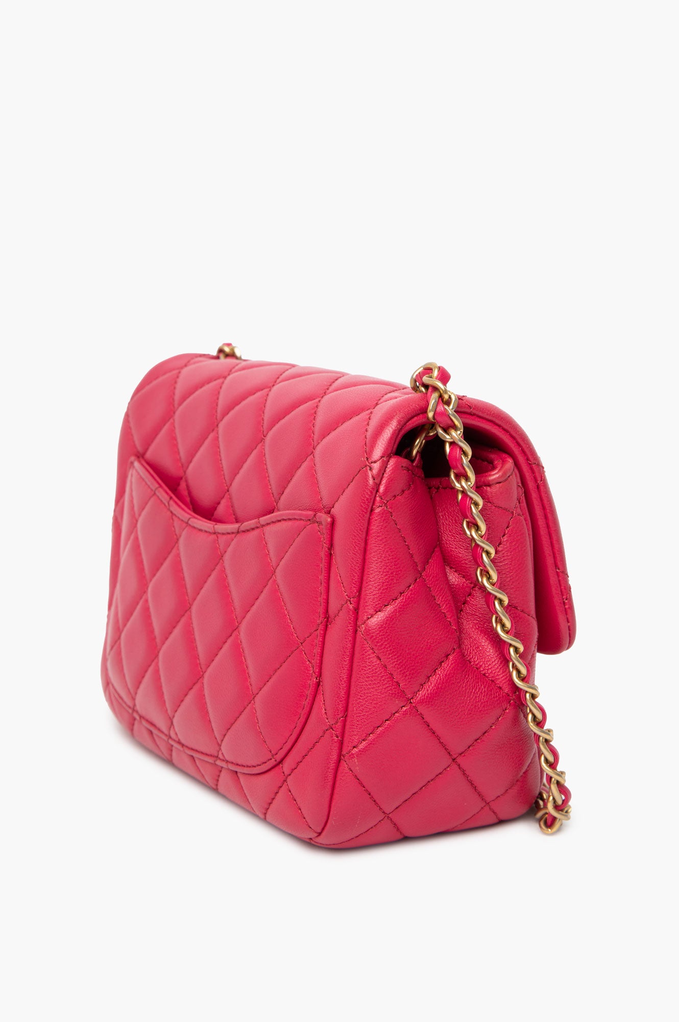 Chanel Pink Lambskin Mini Square Pearl Crush Bag