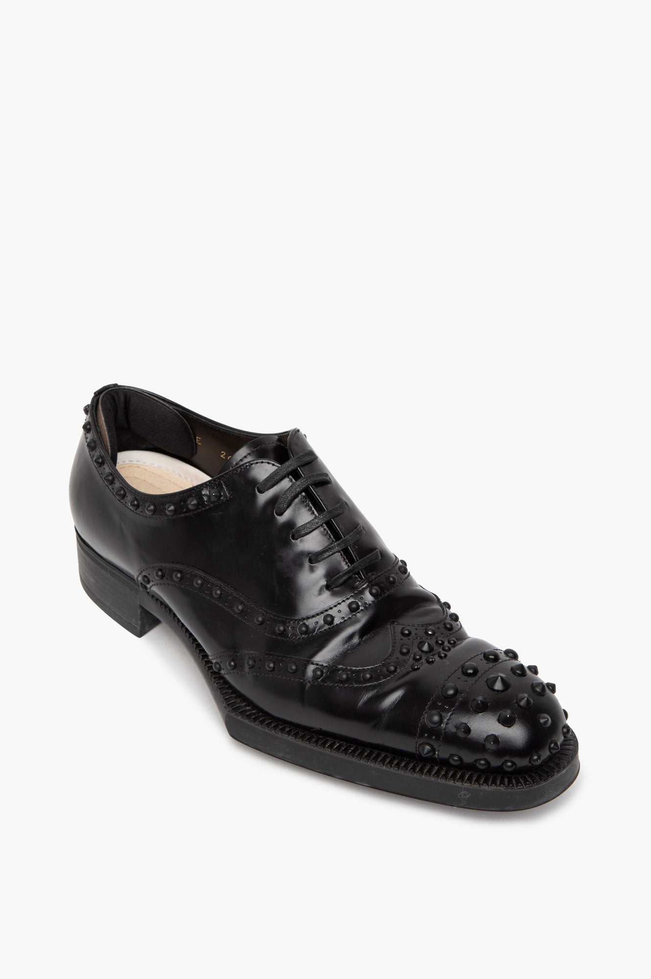 Prada Black Leather Studded Oxford Brogues Size 37