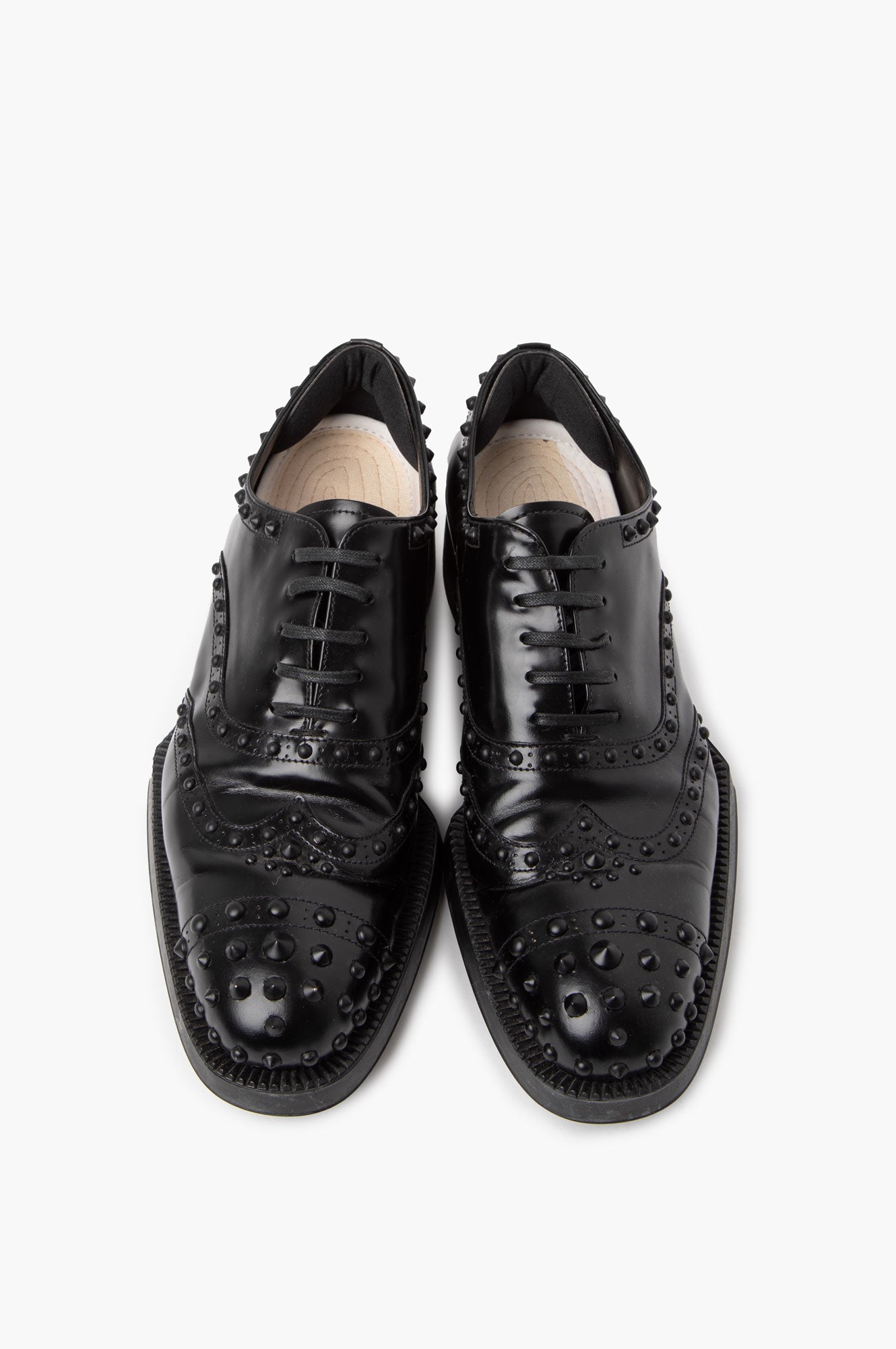 Prada Black Leather Studded Oxford Brogues Size 37