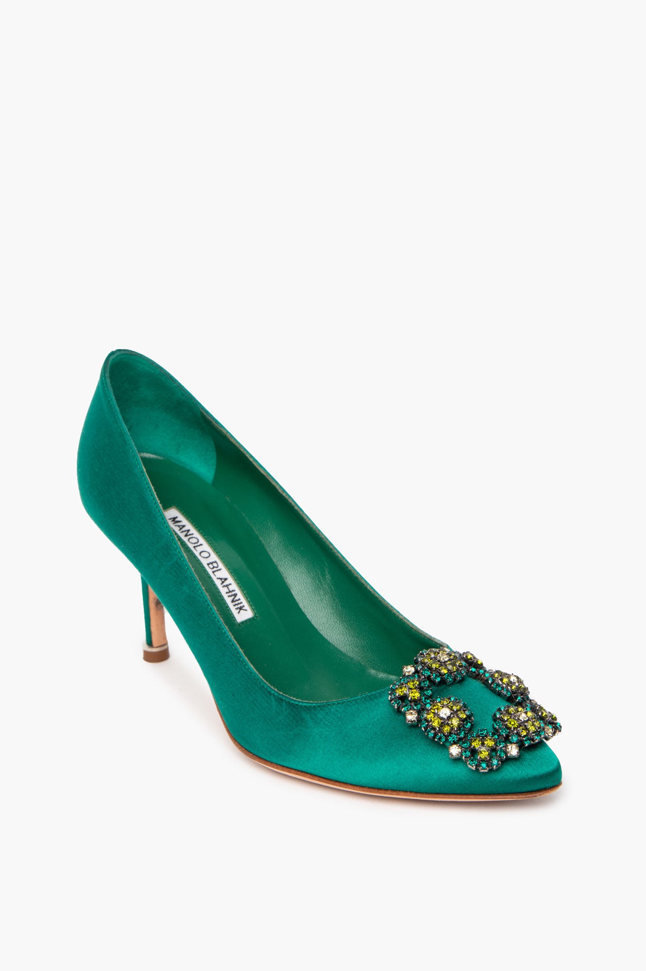 Manolo Blahnik Green Satin Hangisi Pumps Size 36.5