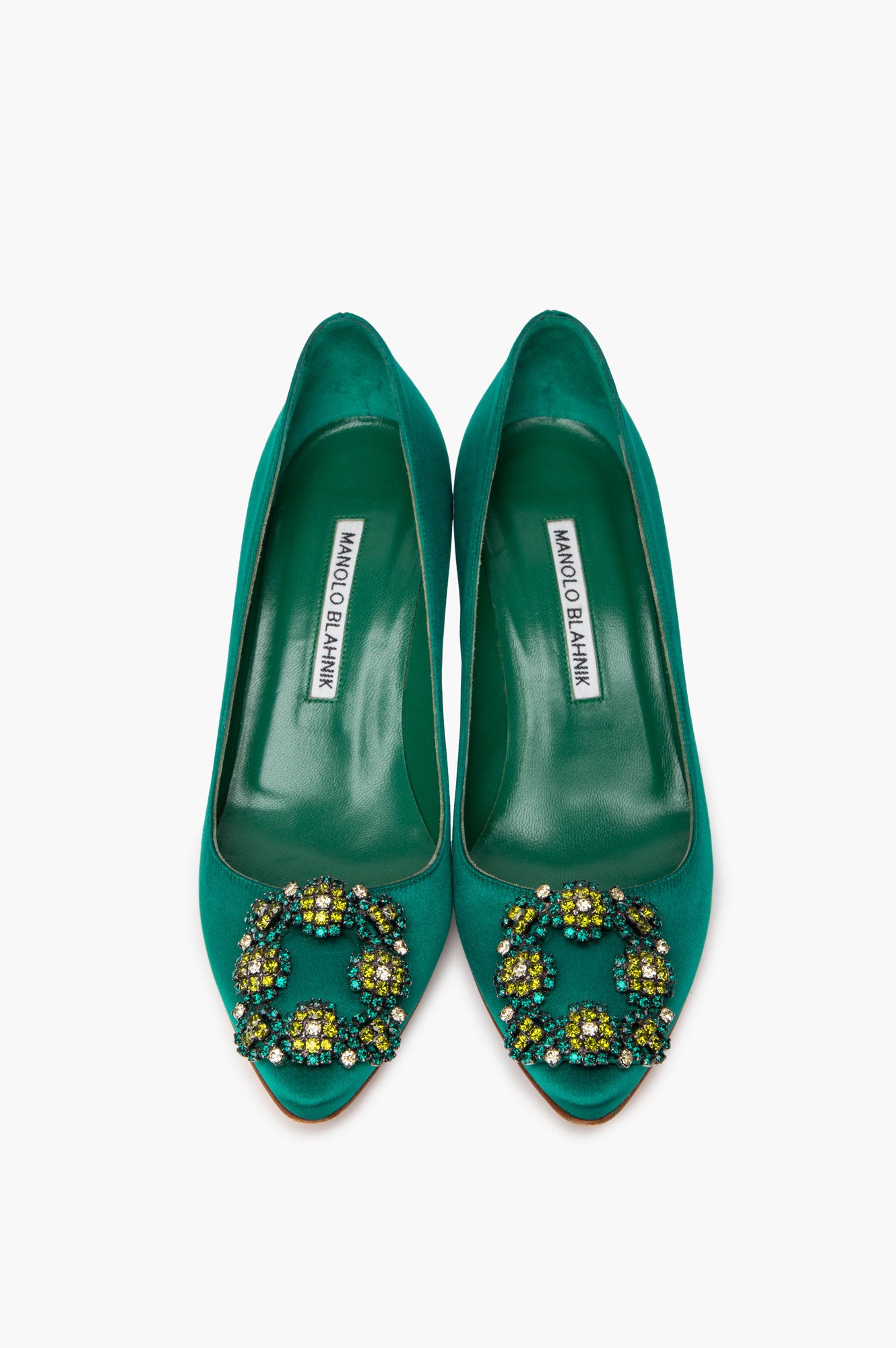 Manolo Blahnik Green Satin Hangisi Pumps Size 36.5