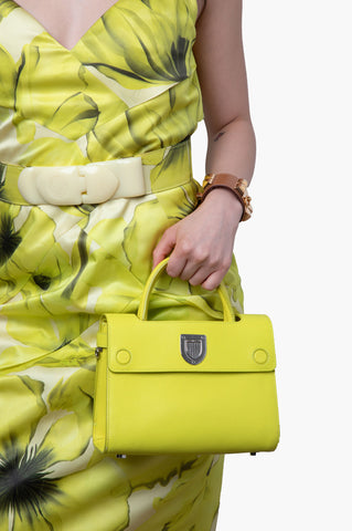 Christian Dior Neon Yellow Leather Mini Discovery Top Handle Bag