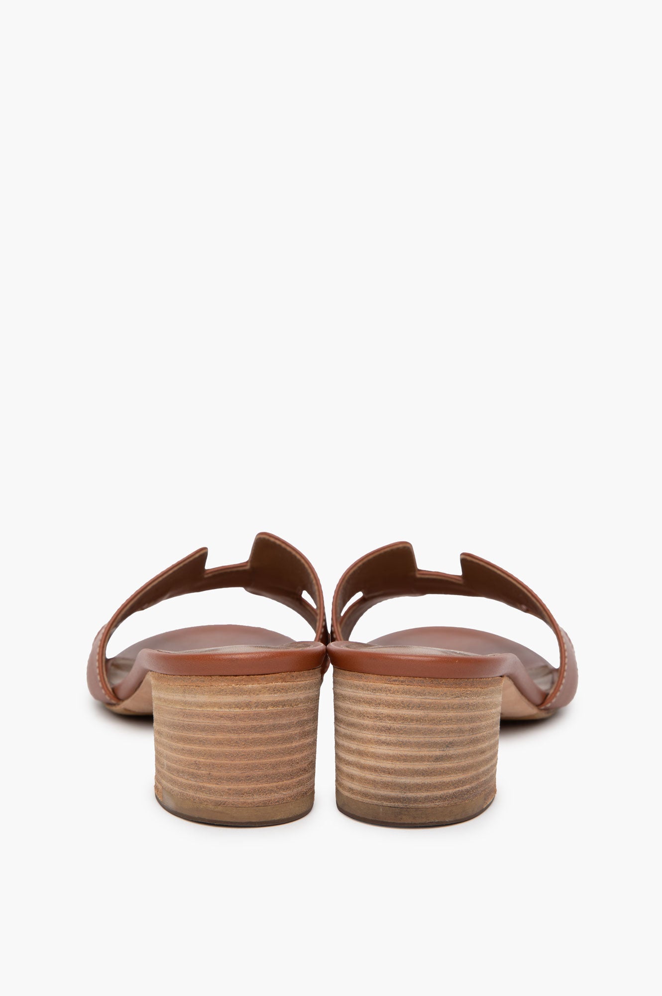 Hermès Brown Swift Stacked Heel Oran Sandals Size 37.5