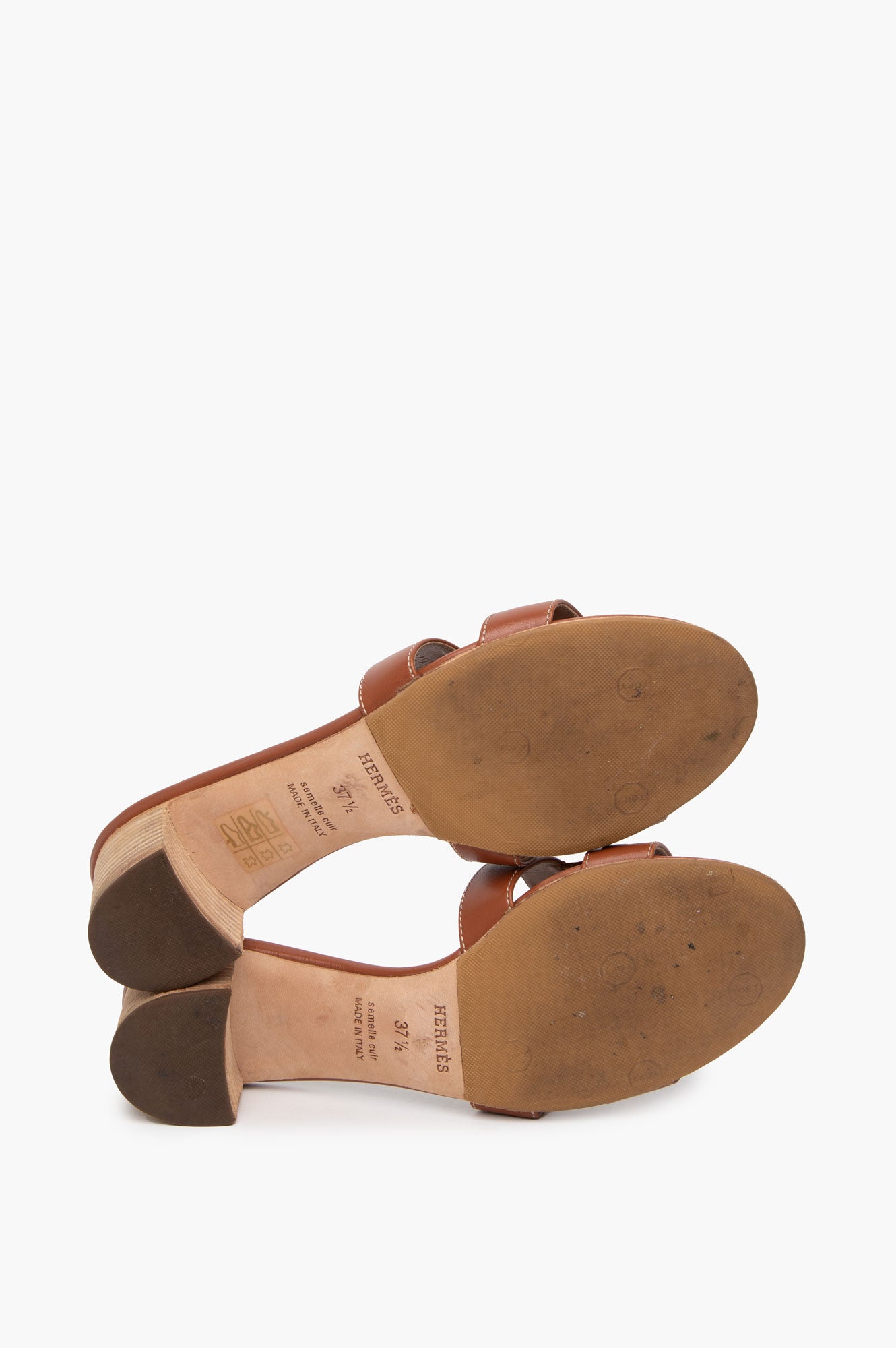 Hermès Brown Swift Stacked Heel Oran Sandals Size 37.5