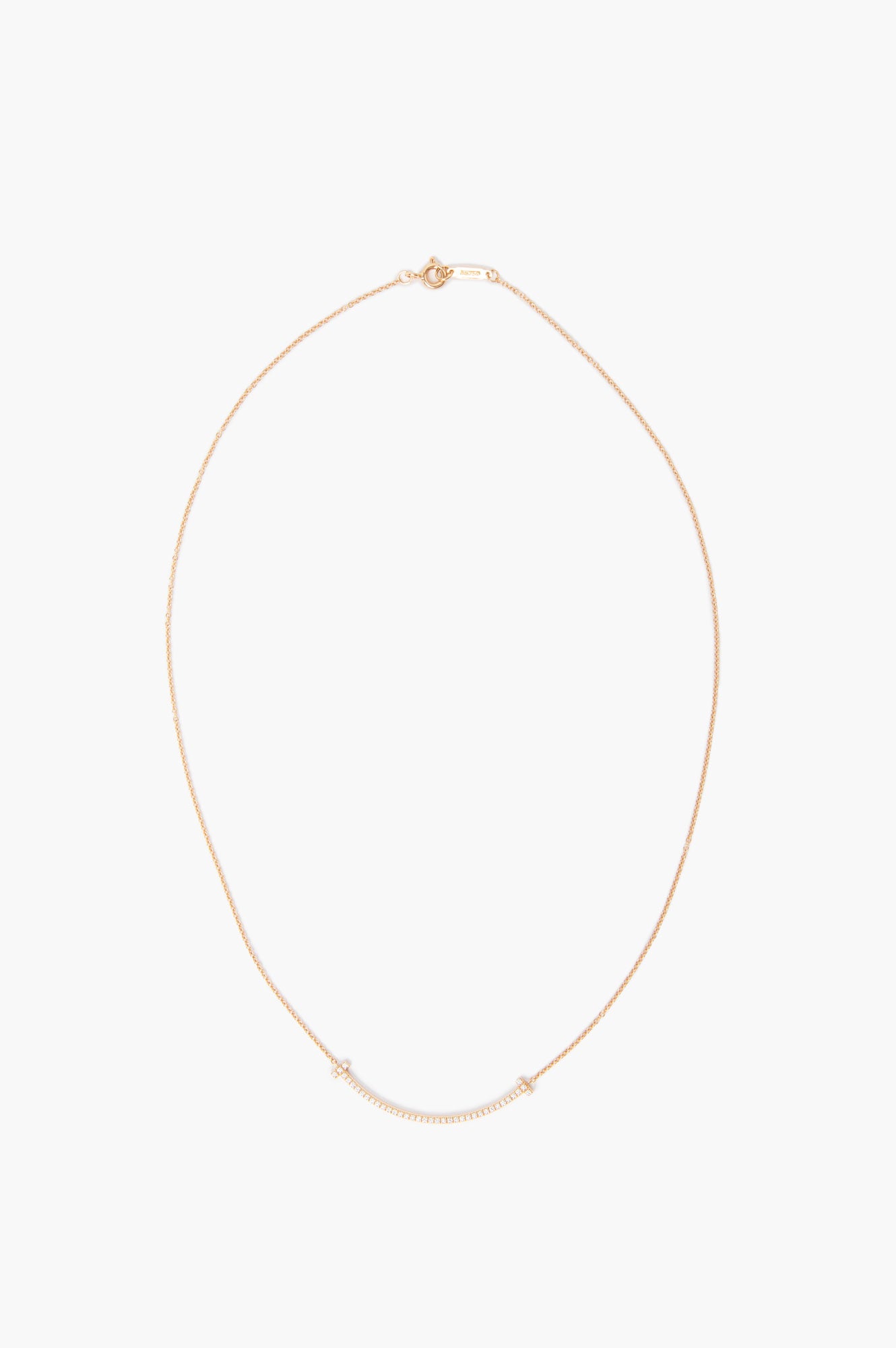 Tiffany & Co. 18k Rose Gold with Diamonds T Smile Pendant Necklace