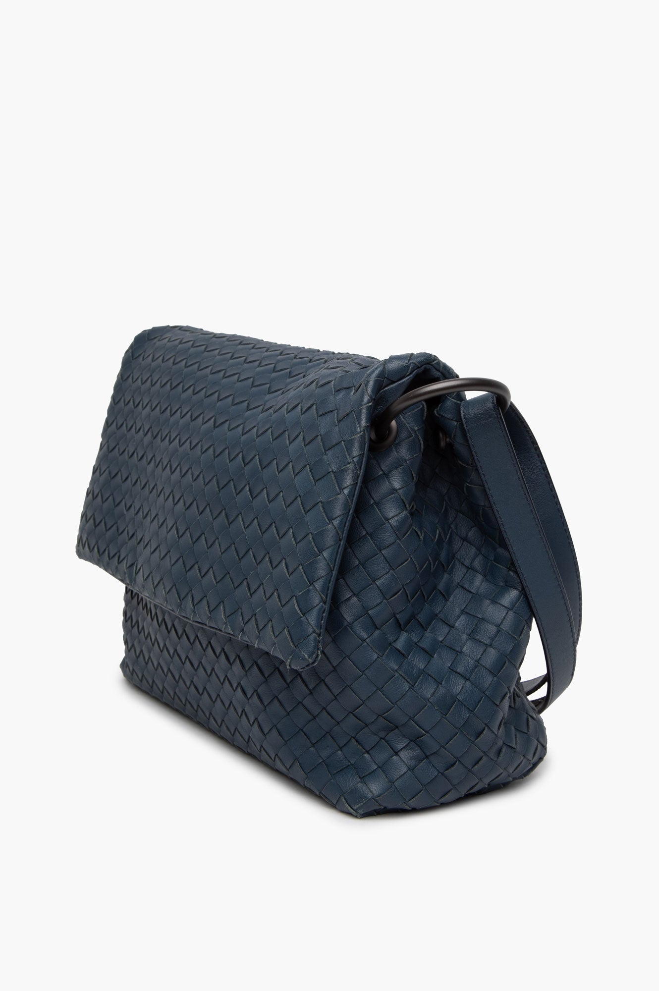 Bottega Veneta Blue Nappa Leather Intrecciato Shoulder Bag