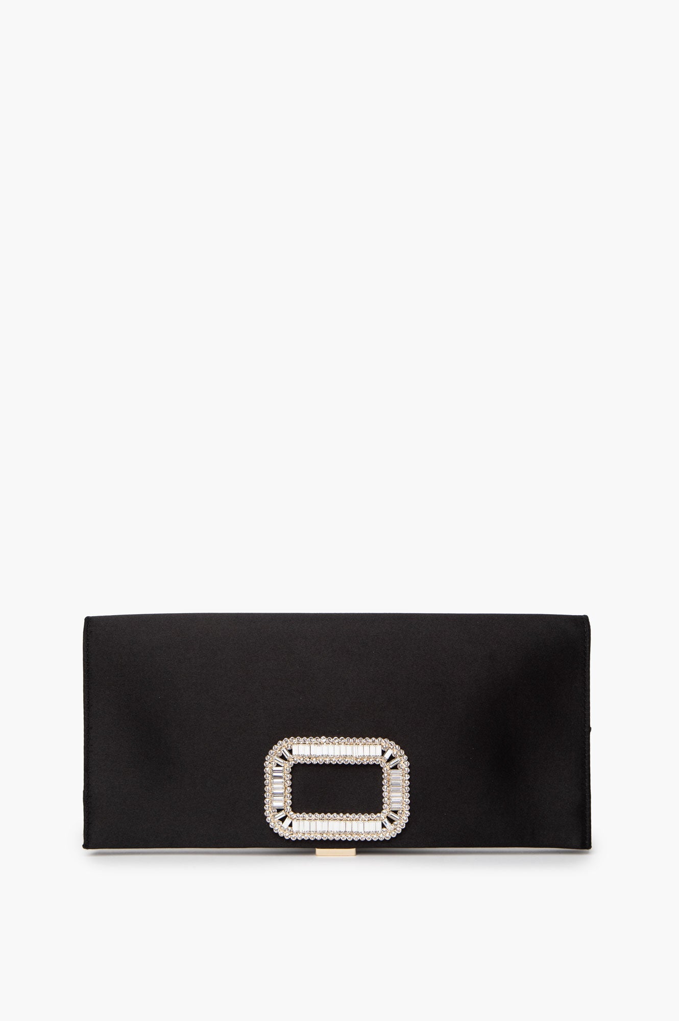 Roger Vivier Black Satin Pilgrim Rhinestone Buckle Clutch Bag
