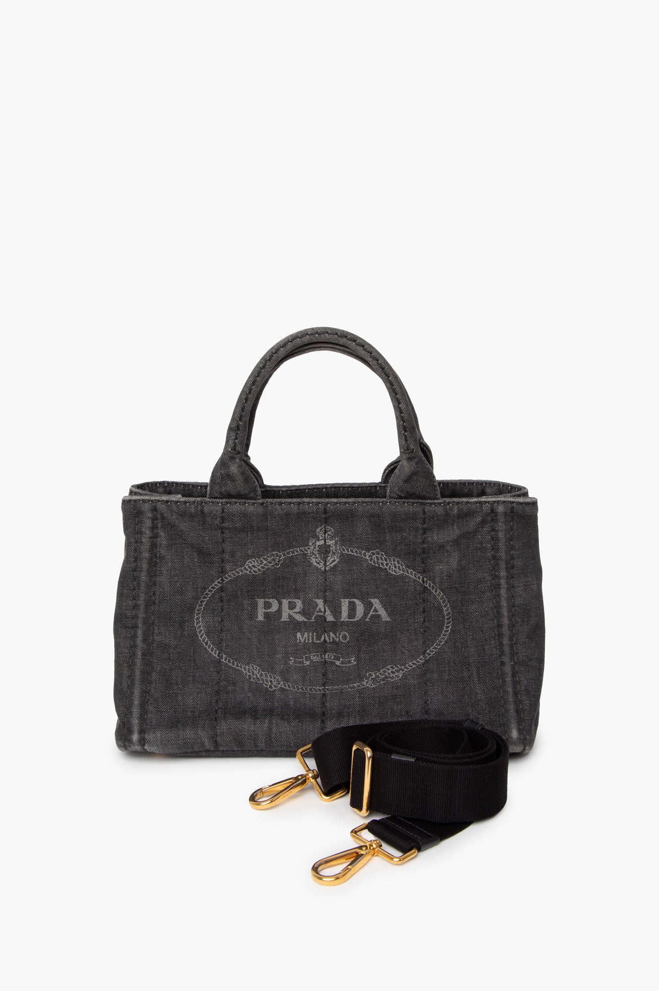 Prada Black Denim Canapa S Tote Handbag