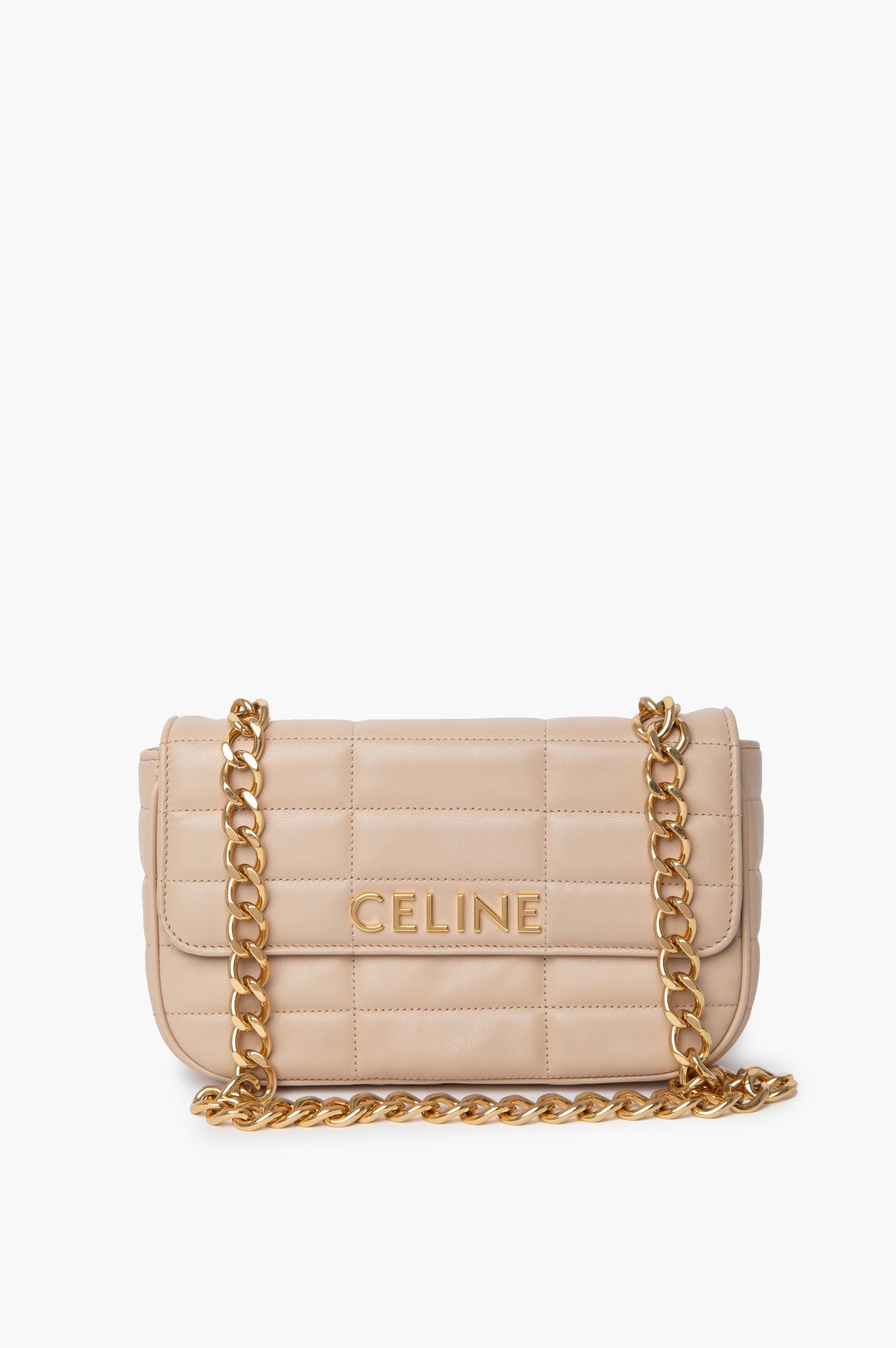 Celine Matelasse Monochrome Beige Chain Shoulder Bag