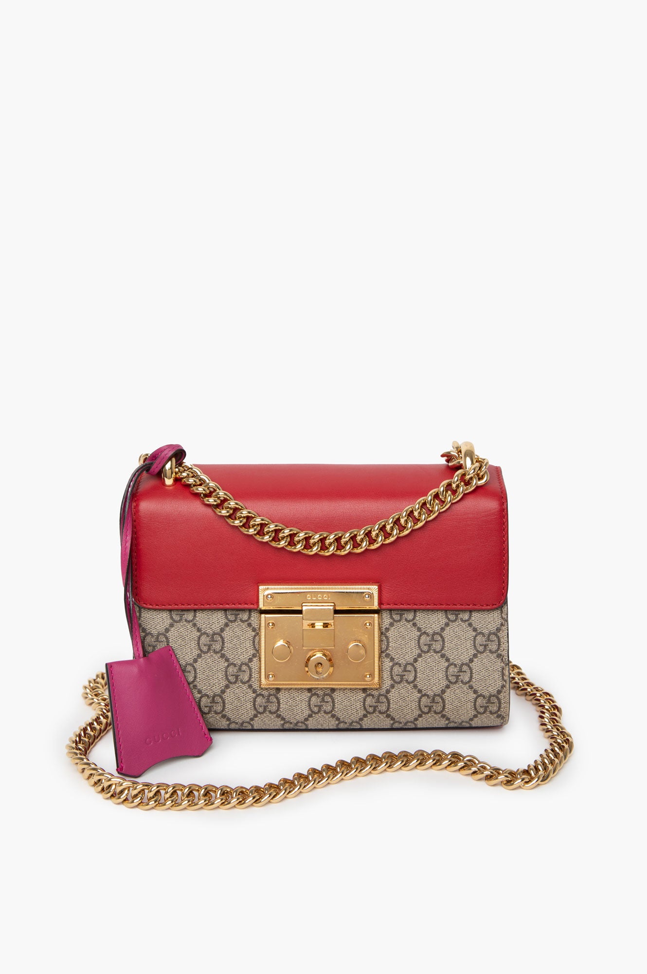 Gucci Hibiscus Red Supreme Moon Calfskin Small Padlock Shoulder Bag