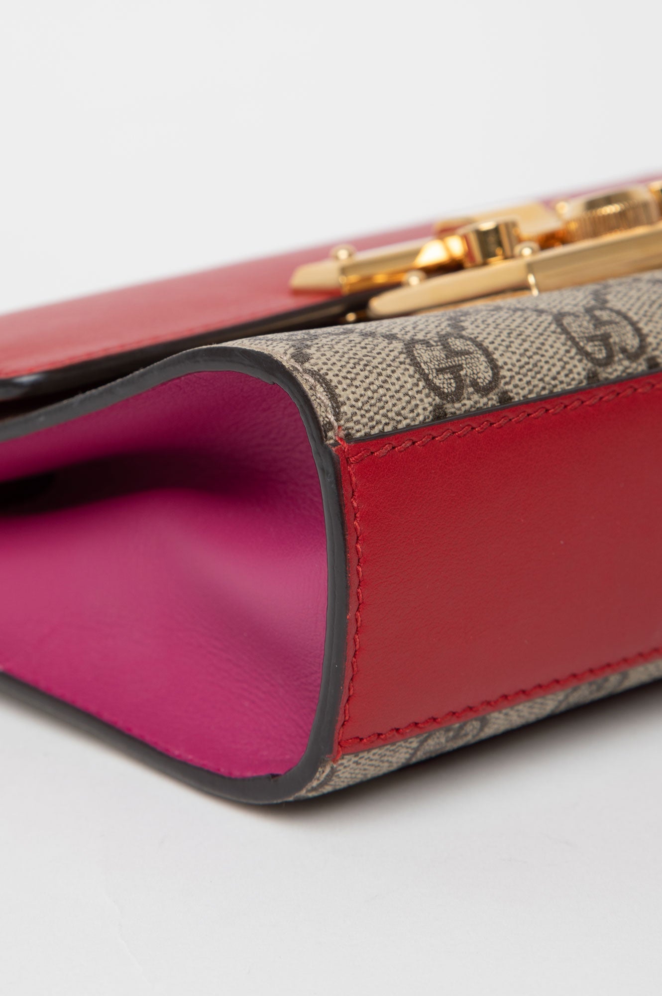 Gucci Hibiscus Red Supreme Moon Calfskin Small Padlock Shoulder Bag