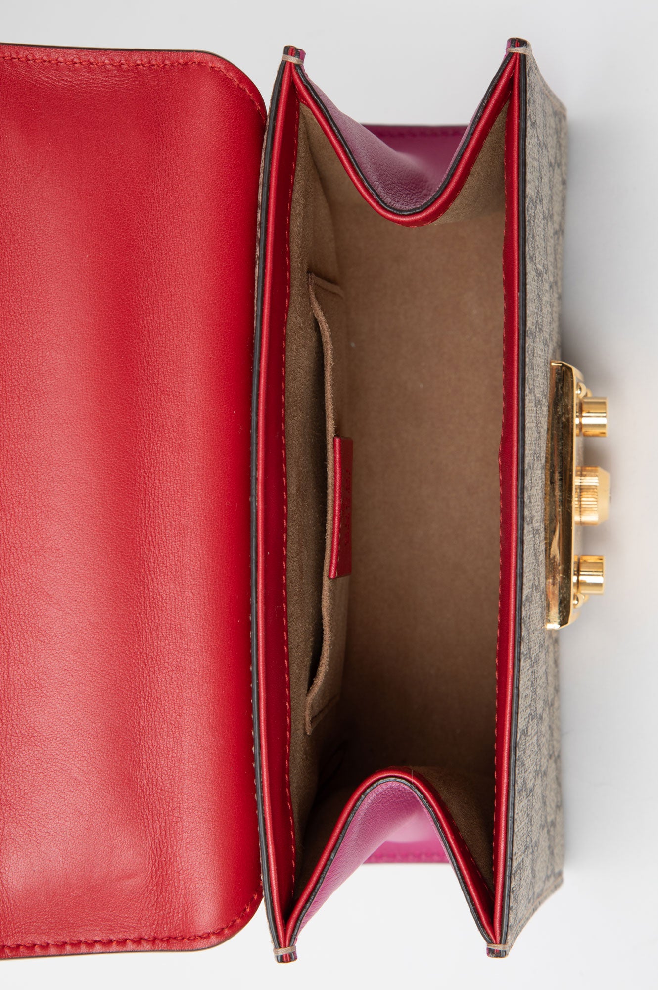 Gucci Hibiscus Red Supreme Moon Calfskin Small Padlock Shoulder Bag