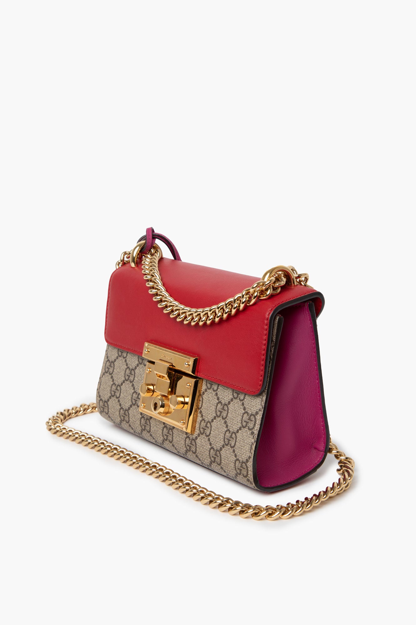 Gucci Hibiscus Red Supreme Moon Calfskin Small Padlock Shoulder Bag