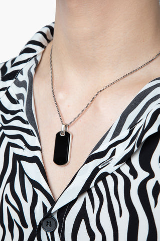 David Yurman Chevron Tag with Black Onyx with the Silver Box Chain Necklace 18”