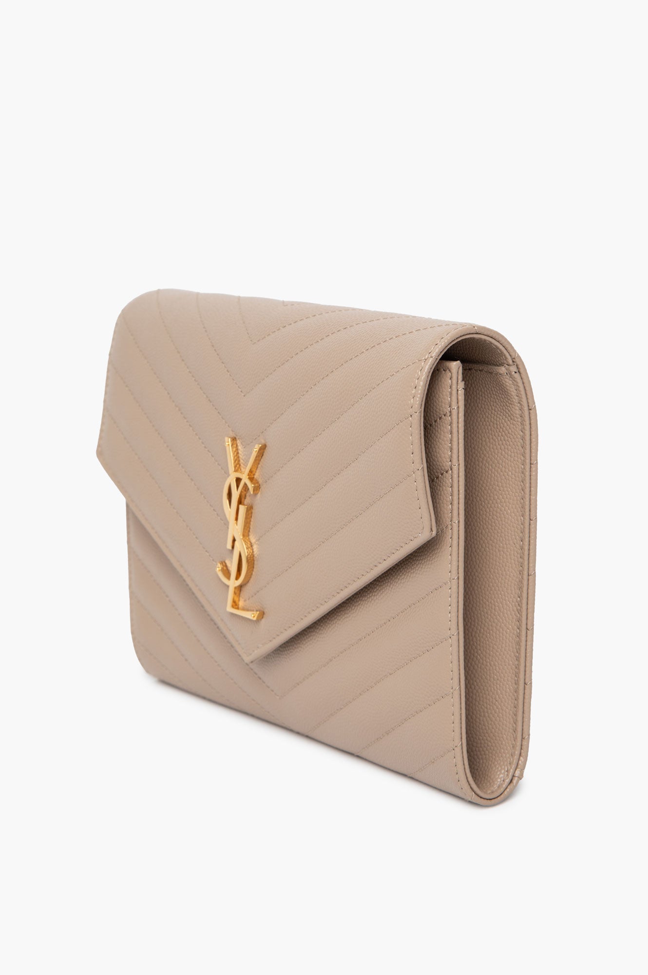 Saint Luarent Dark Beige Cassandre Small Matelasse Leather Clutch