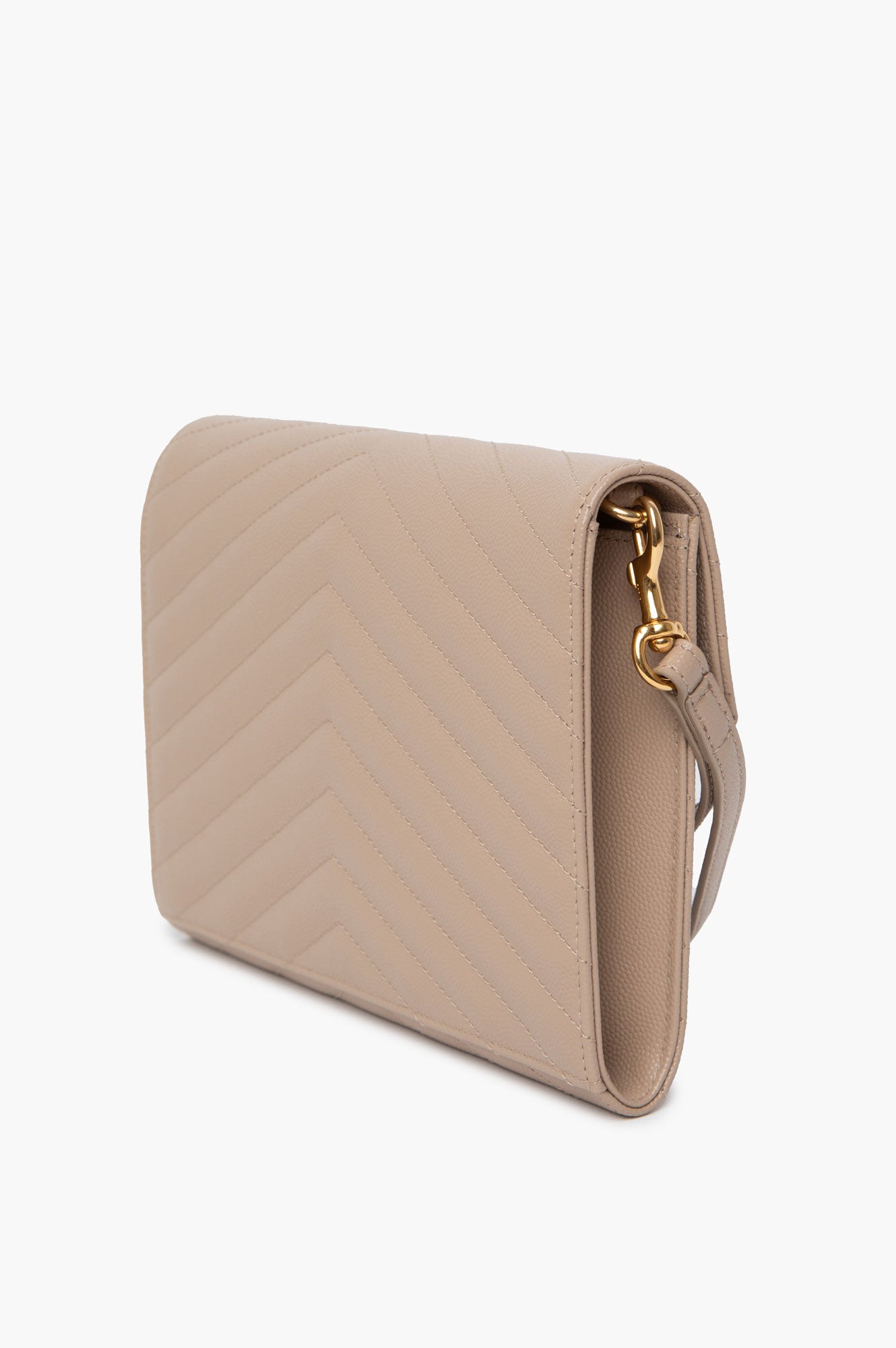 Saint Luarent Dark Beige Cassandre Small Matelasse Leather Clutch