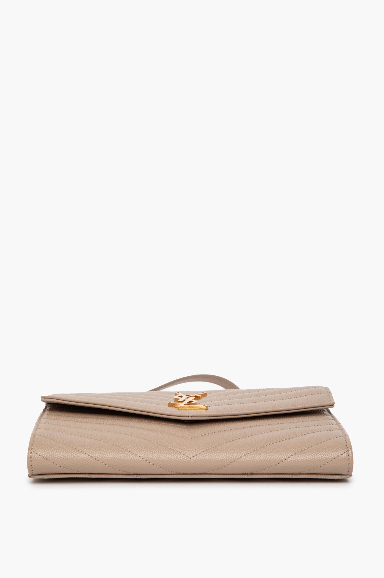 Saint Luarent Dark Beige Cassandre Small Matelasse Leather Clutch