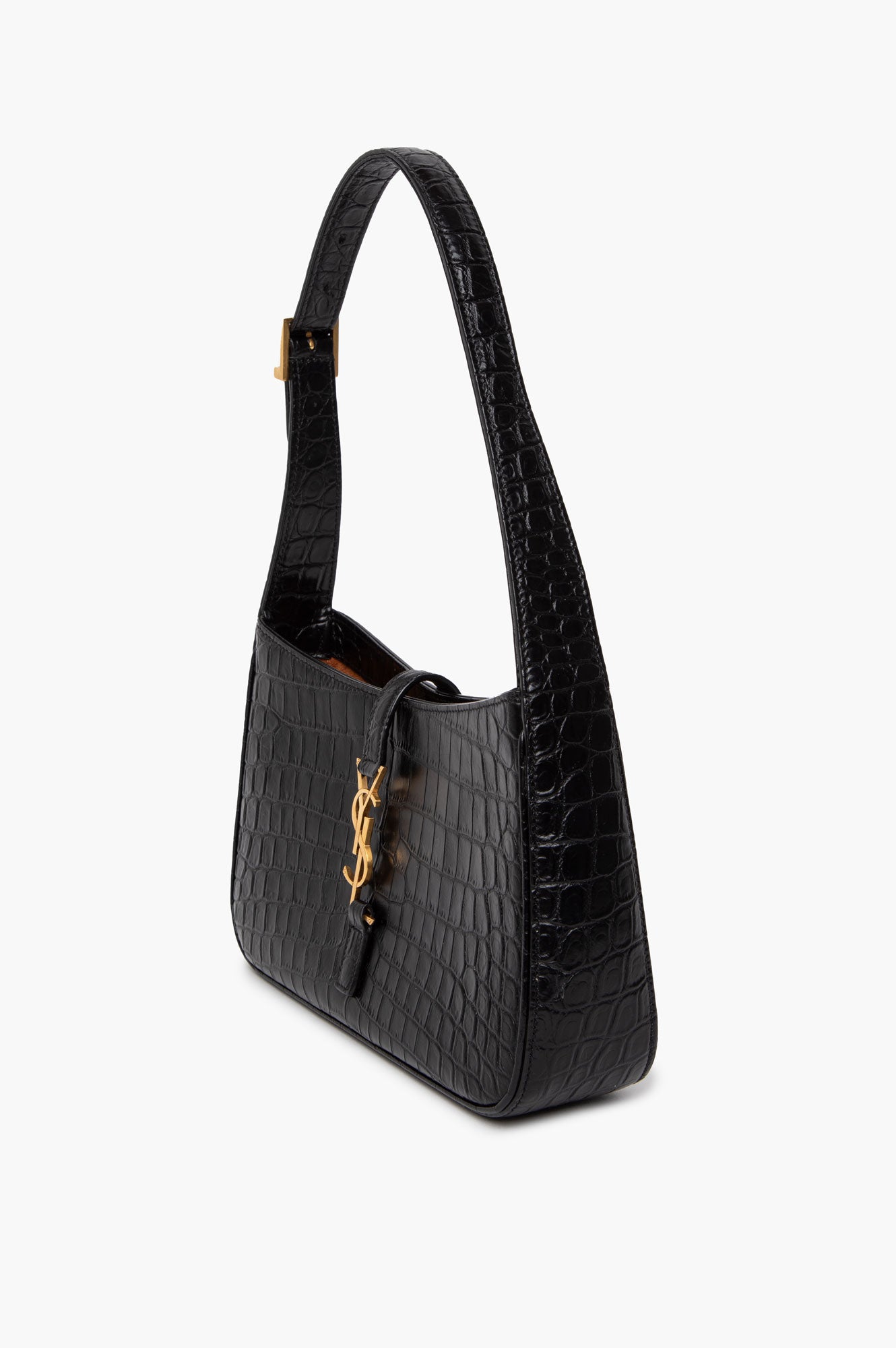 Saint Laurent Croc Embossed Shiny Leather Hobo Bag