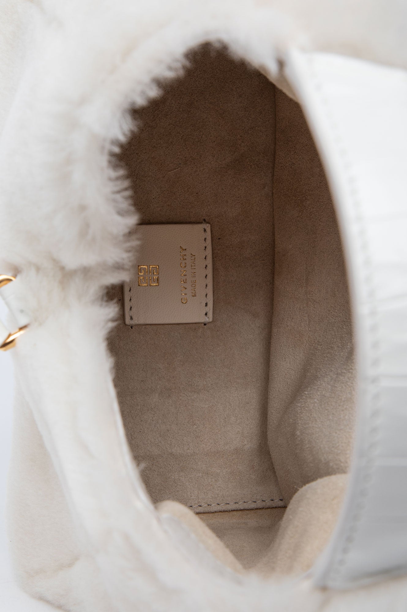 Givenchy White Shearling Mini G-Lock Hobo Bag