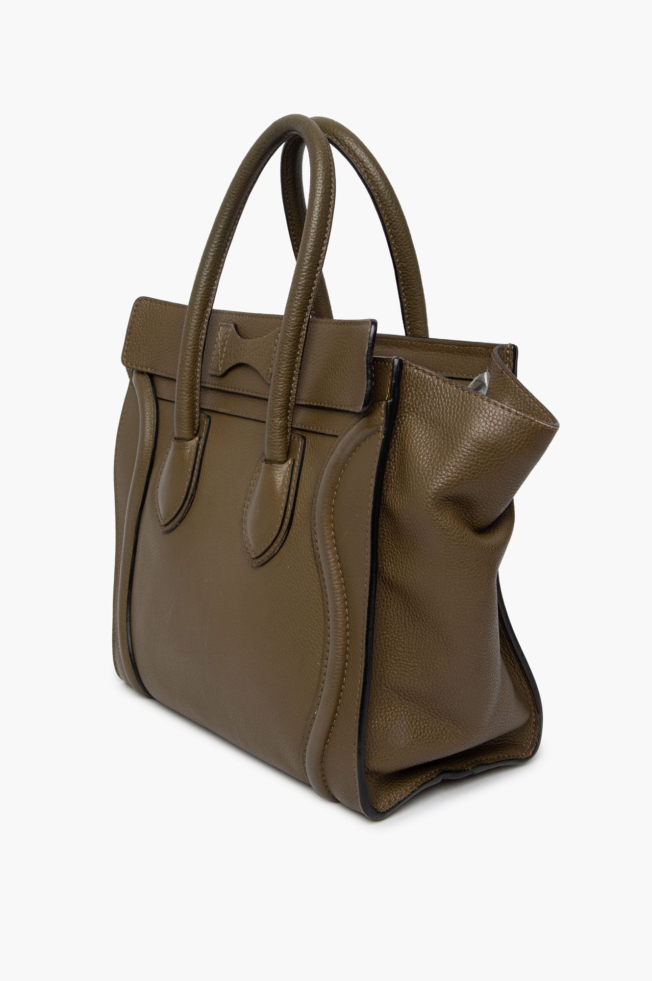 Celine Olive Green Drummed Calf Leather Mini Luggage Tote Bag