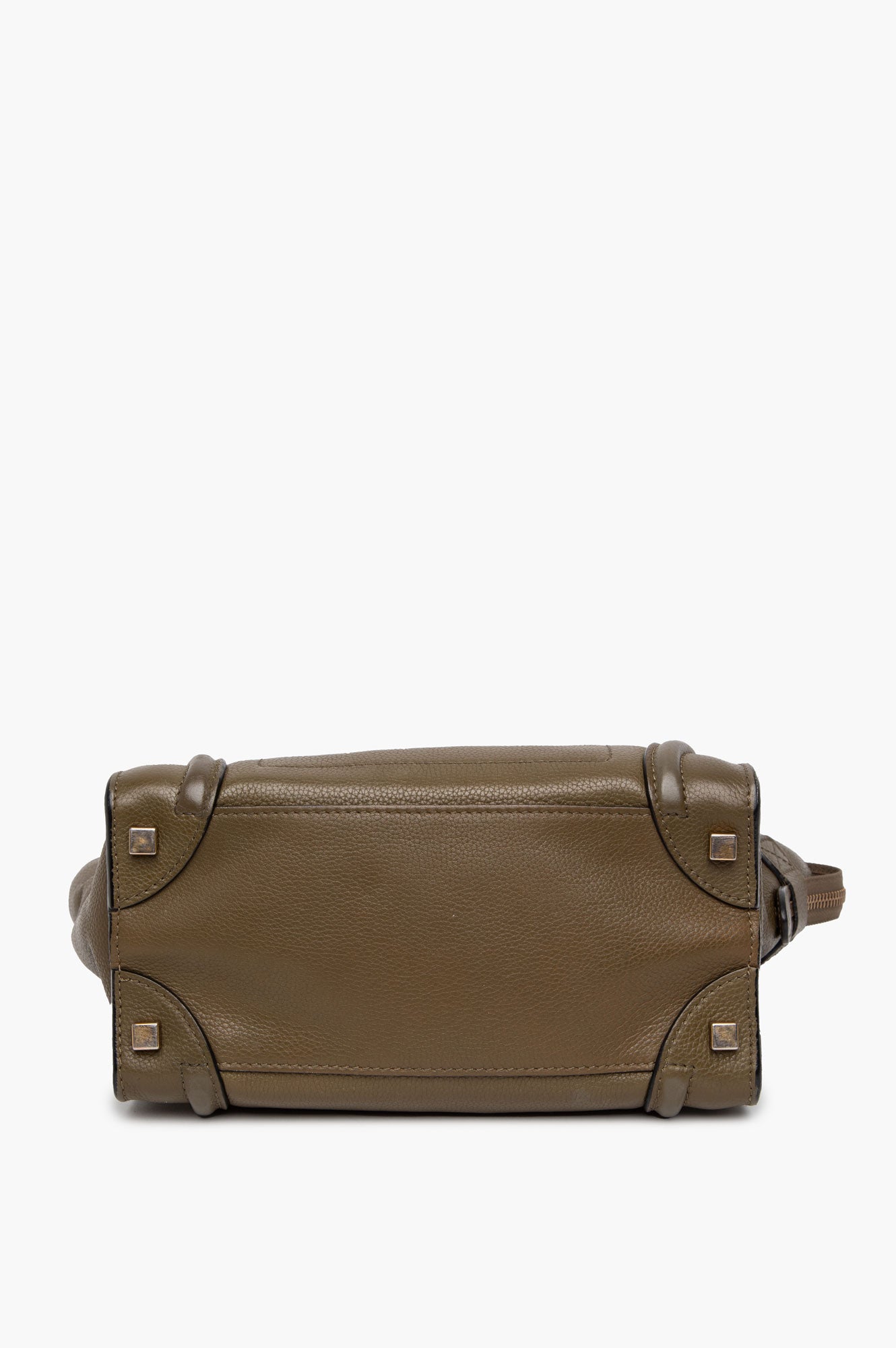 Celine Olive Green Drummed Calf Leather Mini Luggage Tote Bag