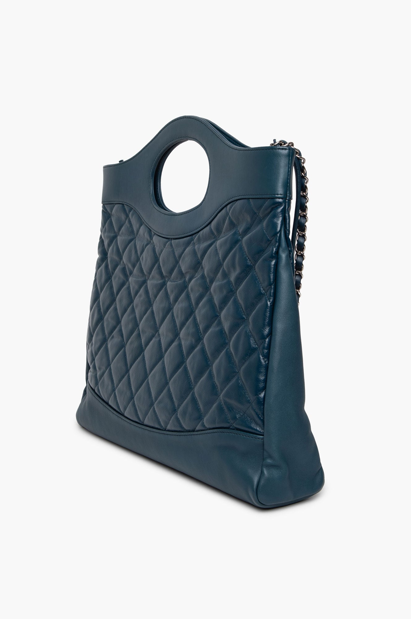 Chanel Navy Quilted Aged Calfskin Large 31 Shopping Tote Bag