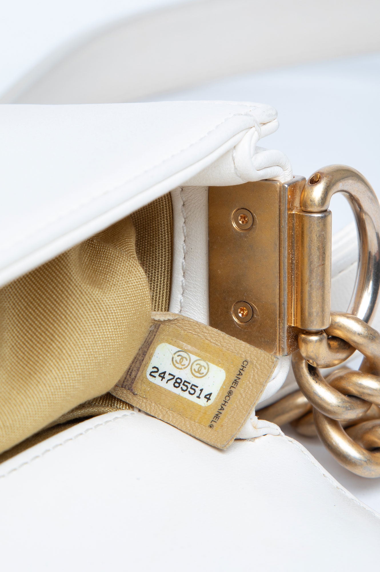 Chanel Le Boy White Smooth Calf Leather Top Handle Bag