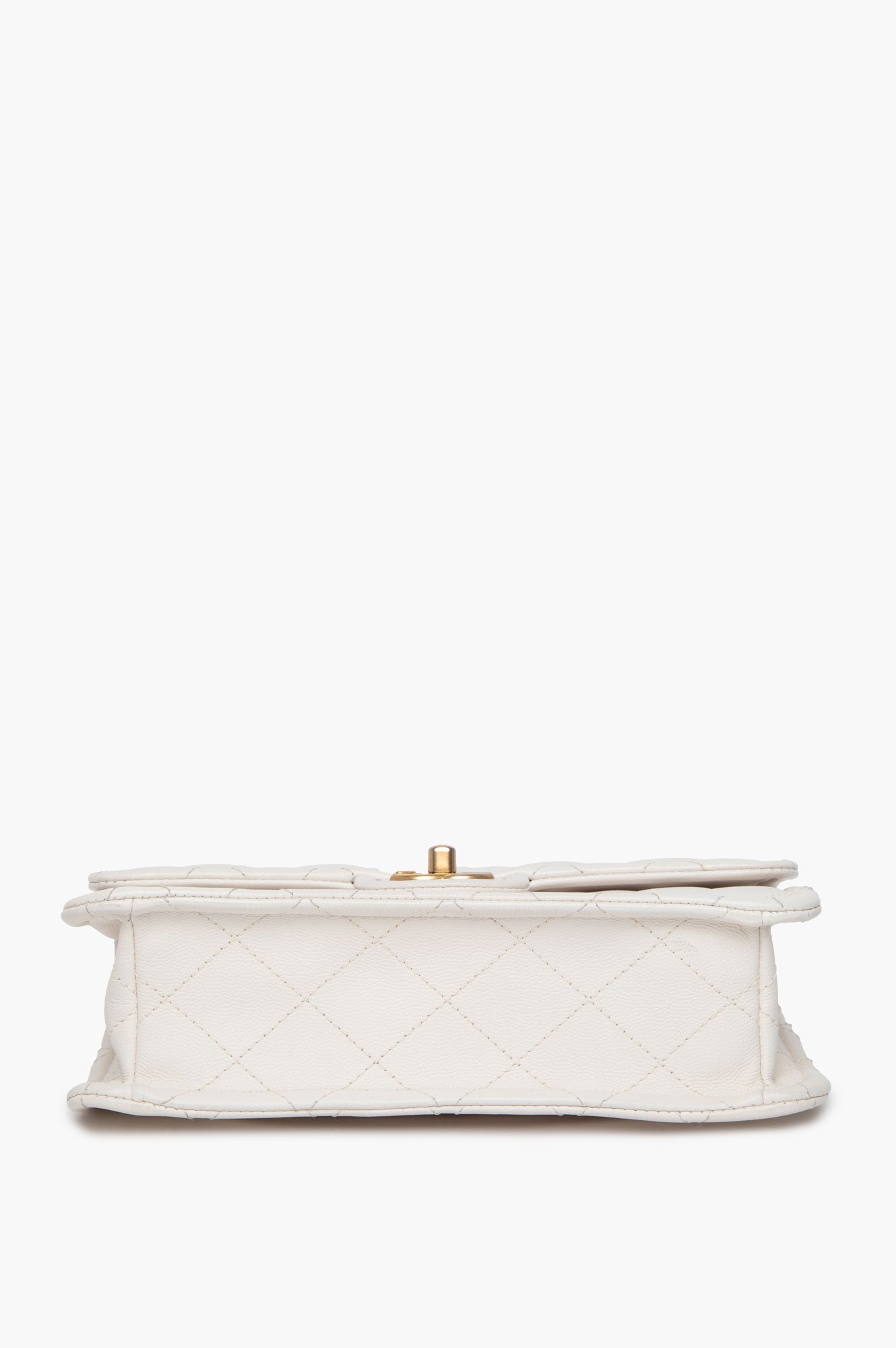Chanel 21P White Caviar Quilted Sweet Single Flap Bag Aged Gold Hardware