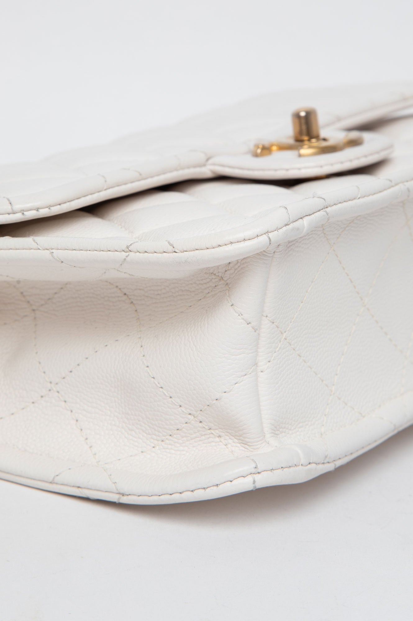 Chanel 21P White Caviar Quilted Sweet Single Flap Bag Aged Gold Hardware