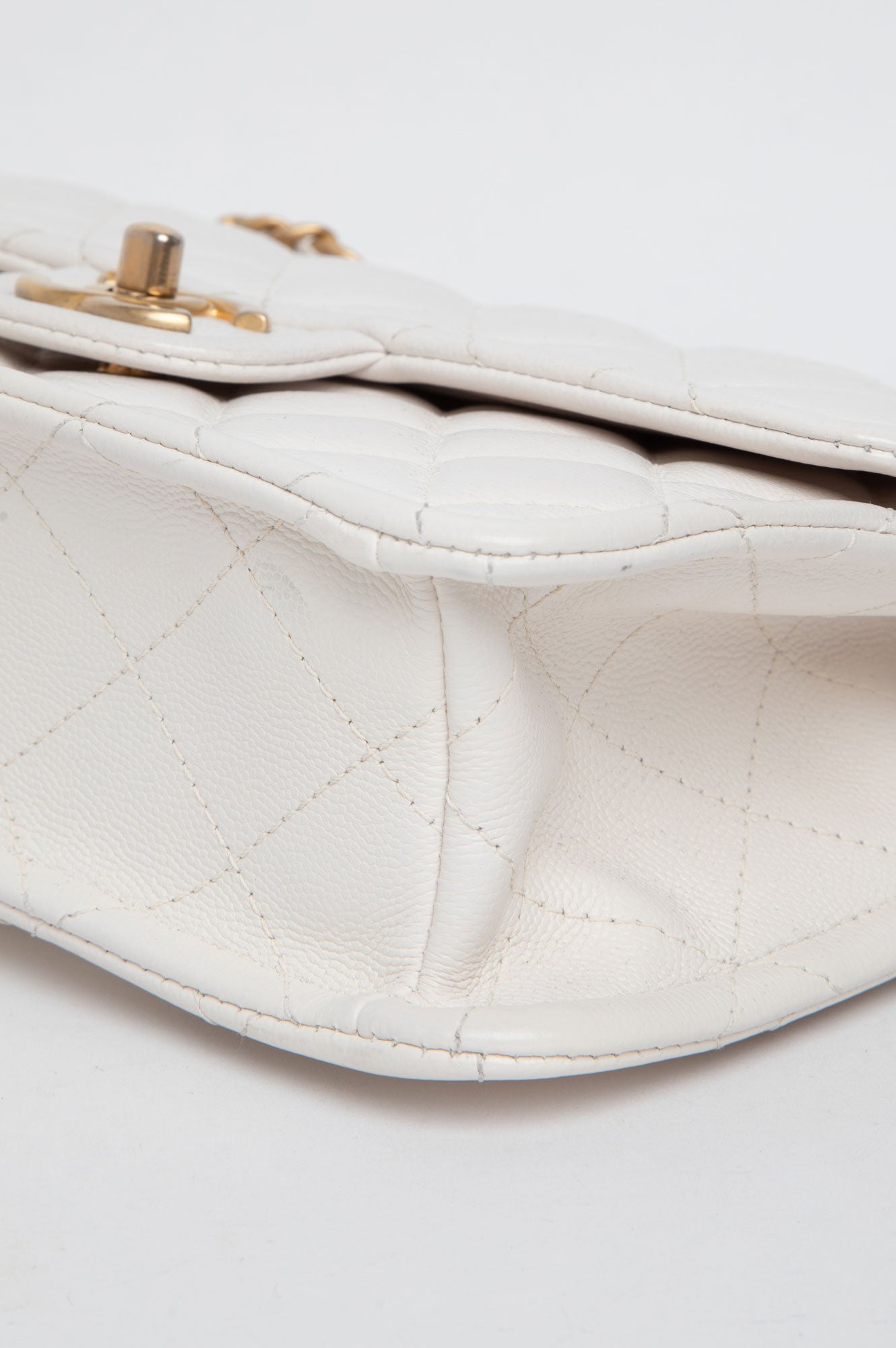 Chanel 21P White Caviar Quilted Sweet Single Flap Bag Aged Gold Hardware