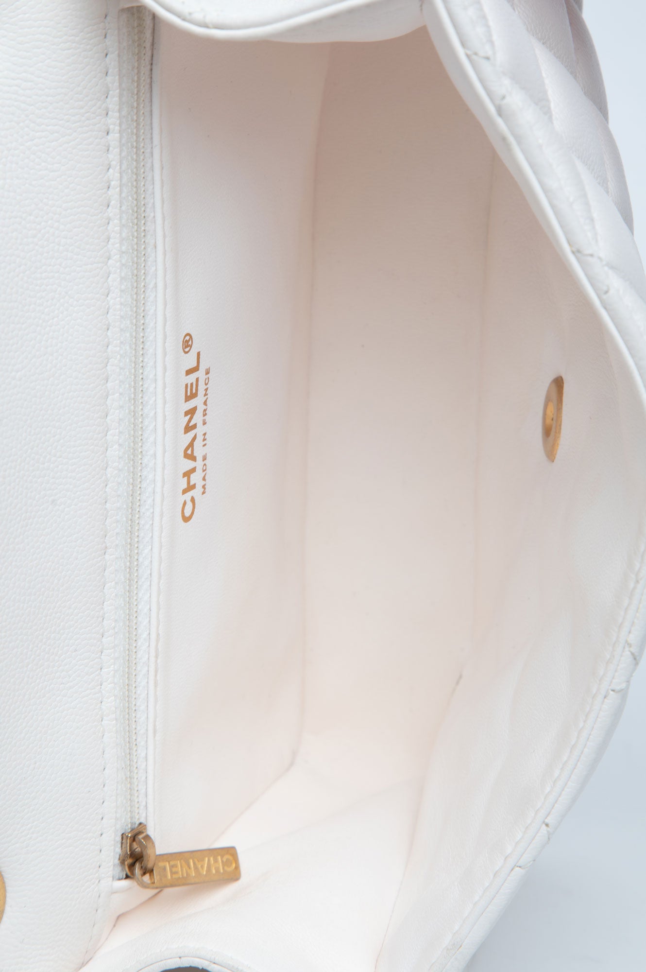 Chanel 21P White Caviar Quilted Sweet Single Flap Bag Aged Gold Hardware