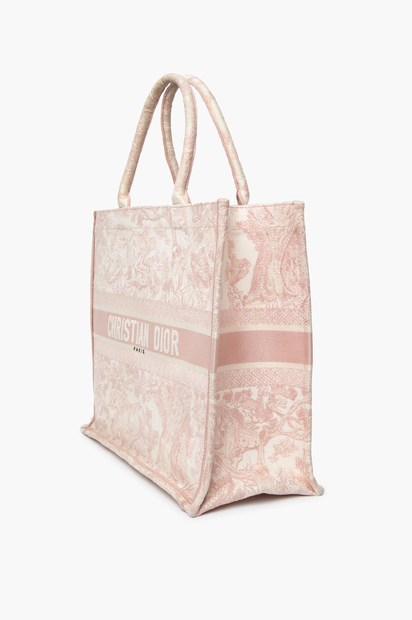 Christian Dior Large Book Tote Ecru and Pink Toile de Jouy Embroidery