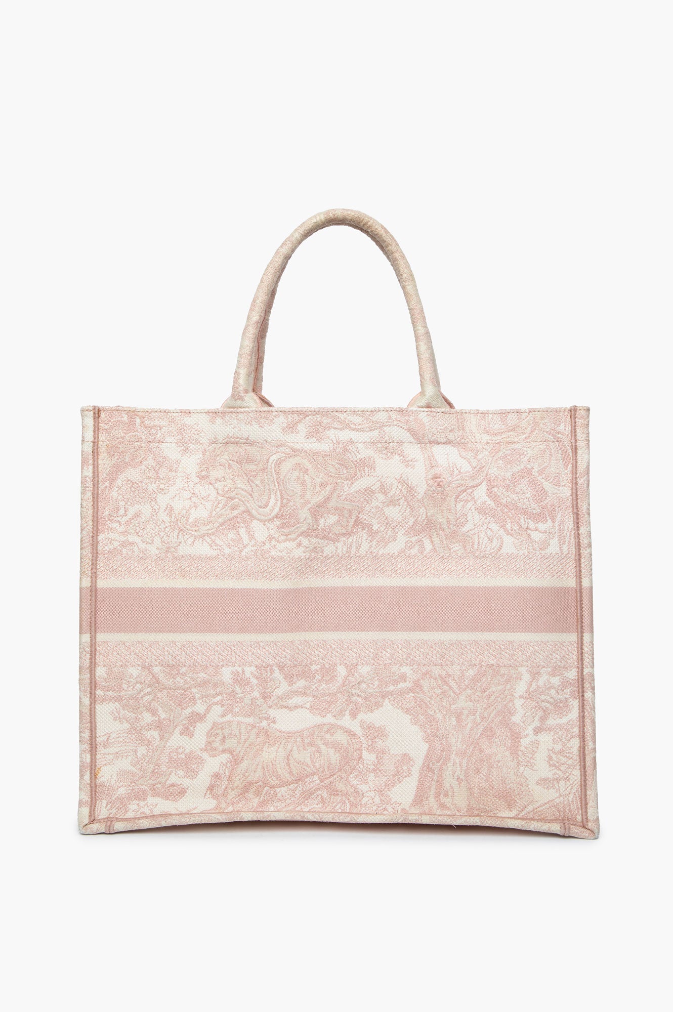 Christian Dior Large Book Tote Ecru and Pink Toile de Jouy Embroidery