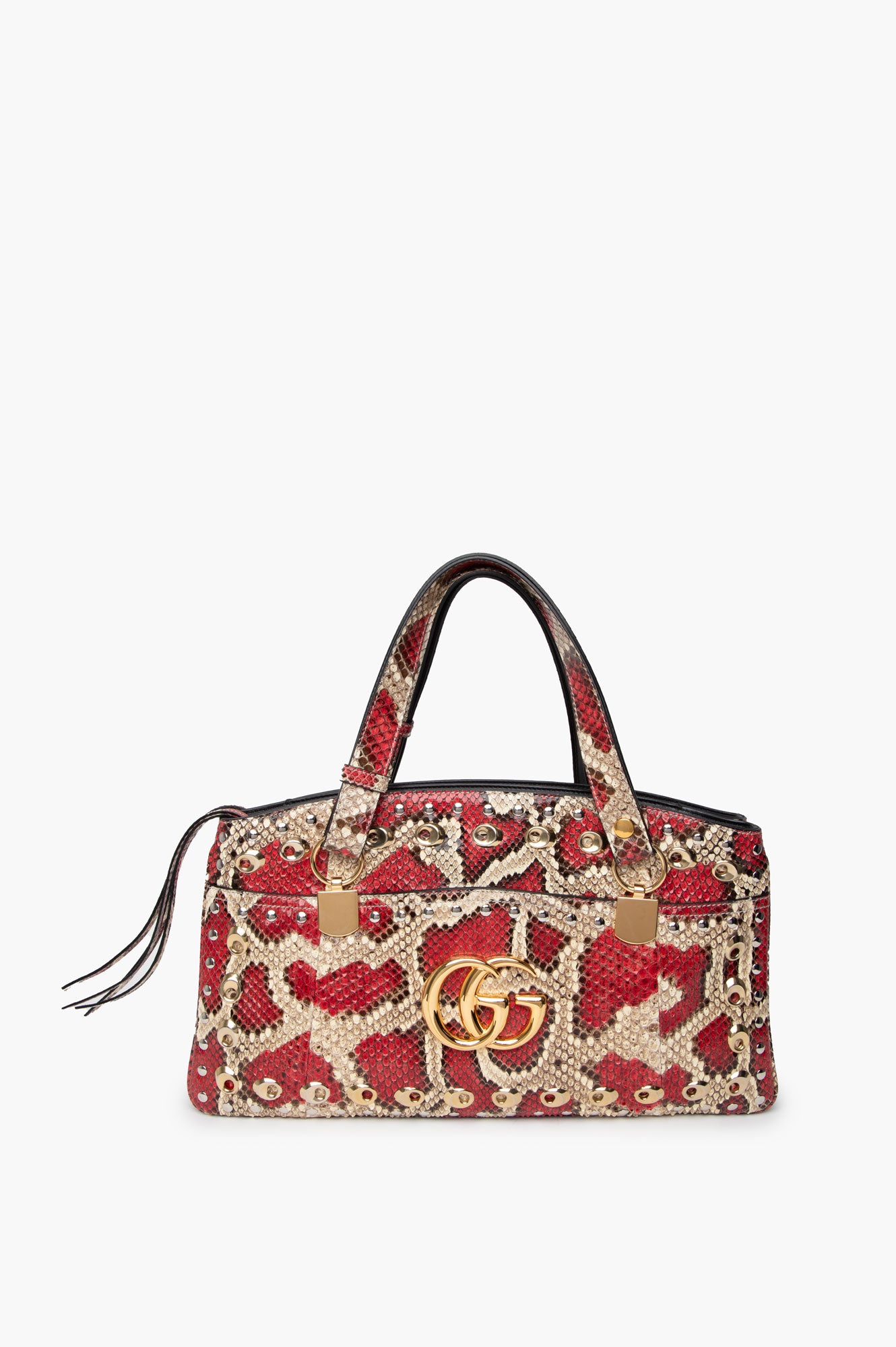 Gucci Red Snakeskin Arli Top Handle Bag