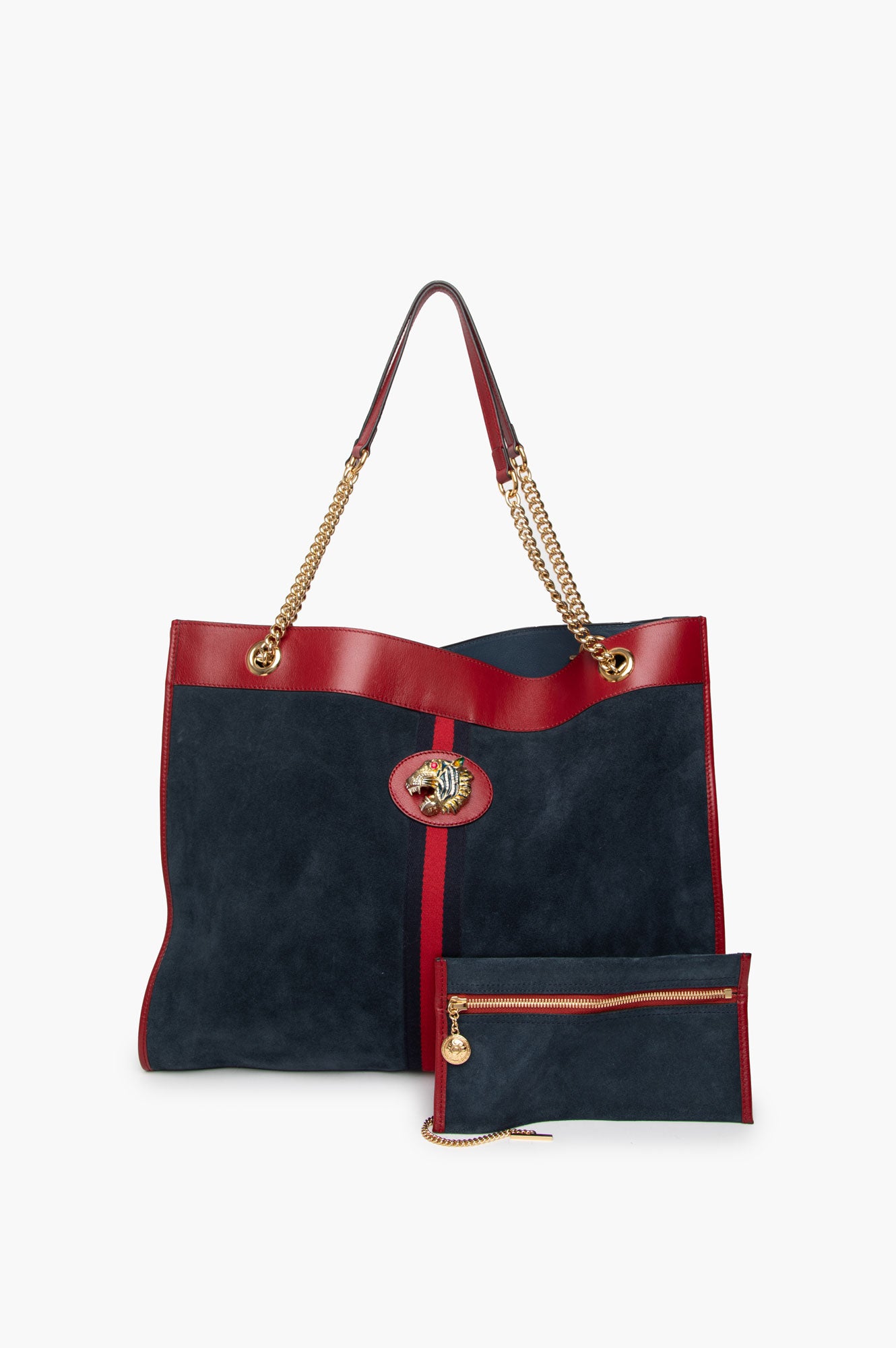 Gucci Navy Rajah Large Suede Shopper Bag