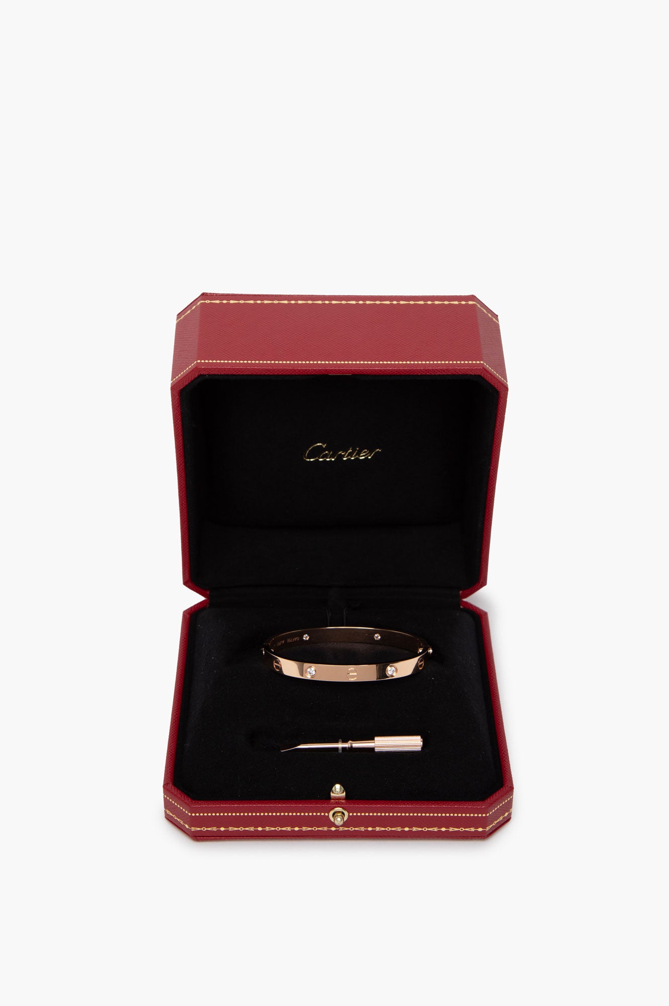 Cartier Rose Gold 4 Diamonds Love Bracelet Classic Model Size 17