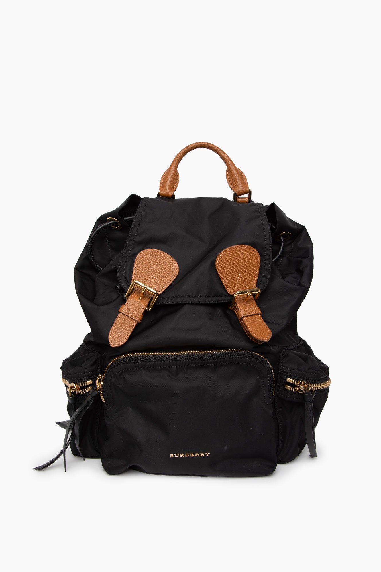 Burberry Black Nylon Backpack with Leather Trim