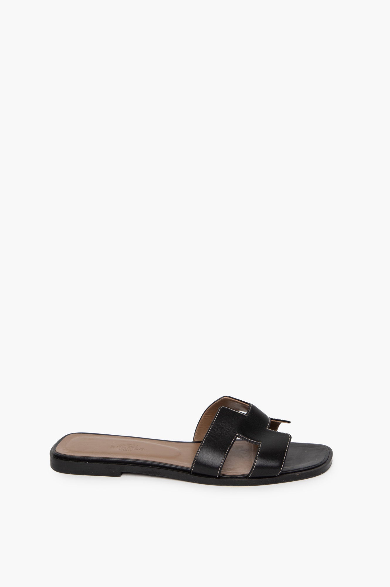Hermes Black Oran Sandals Size 37.5