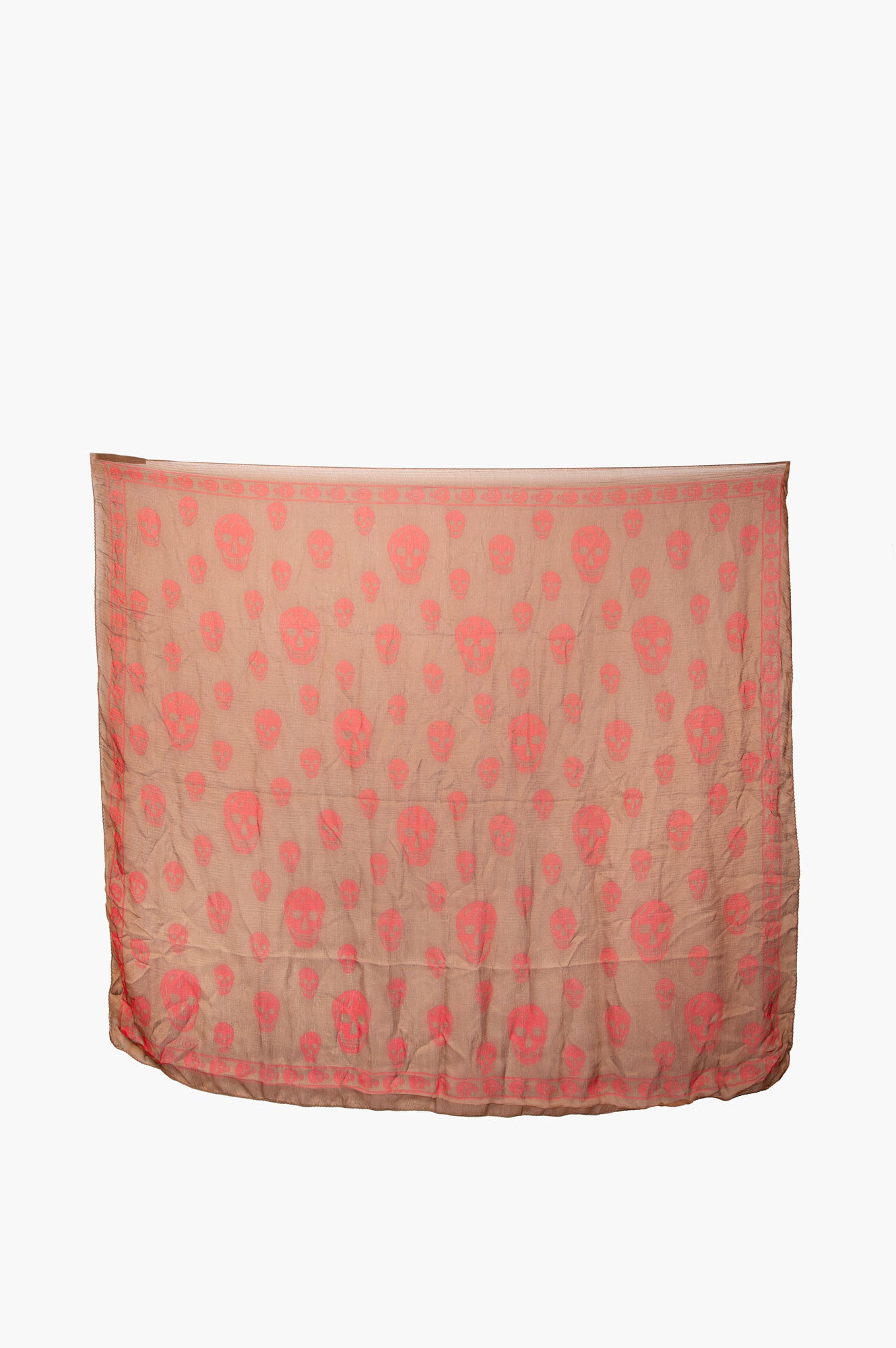 Alexander McQueen Brown With Red Skull Silk Scarf